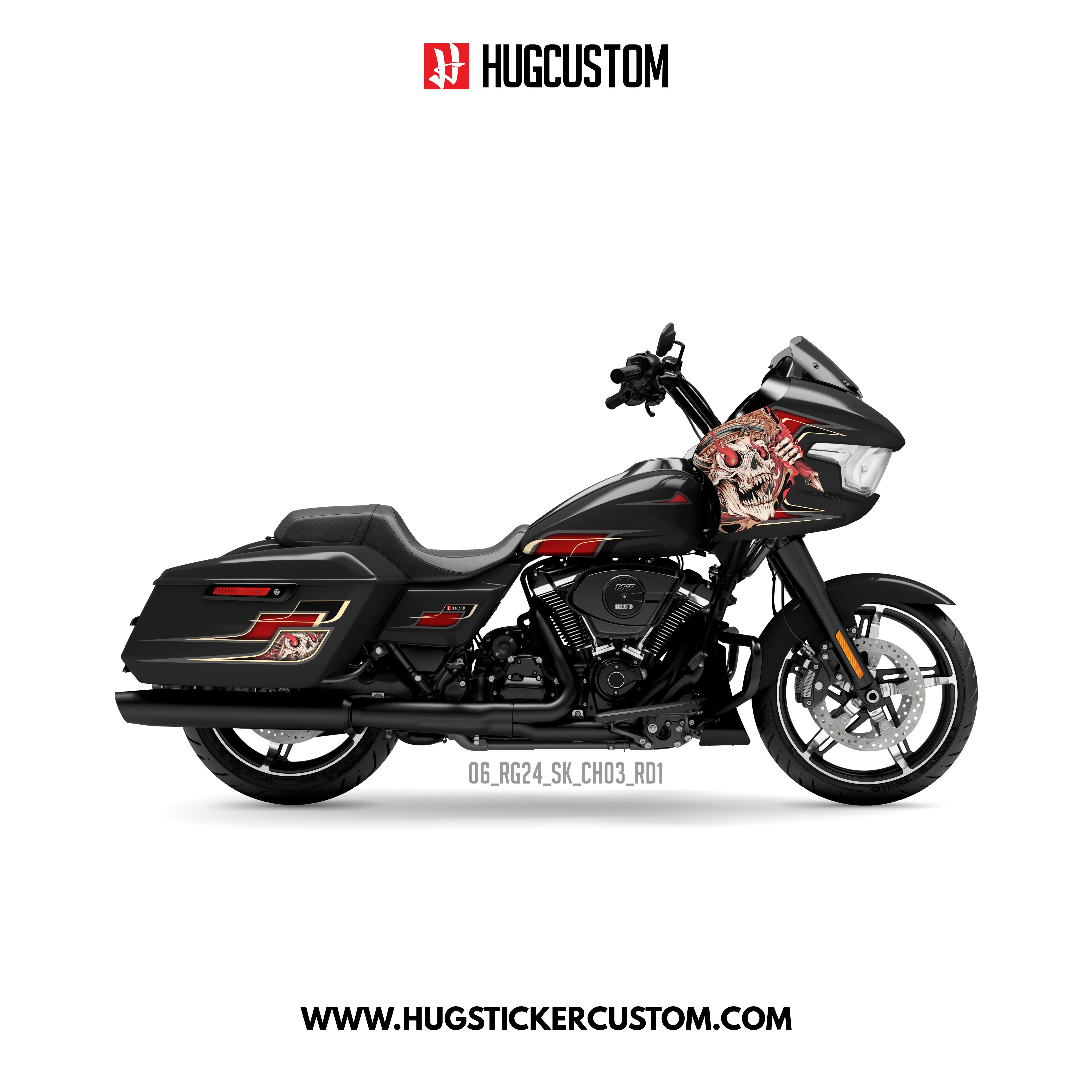 HUGCUSTOM Sticker Kit for Touring RG (FLTRX) (2024-2025) - 'HUG Skull' Design - HUGSTICKERCUSTOM