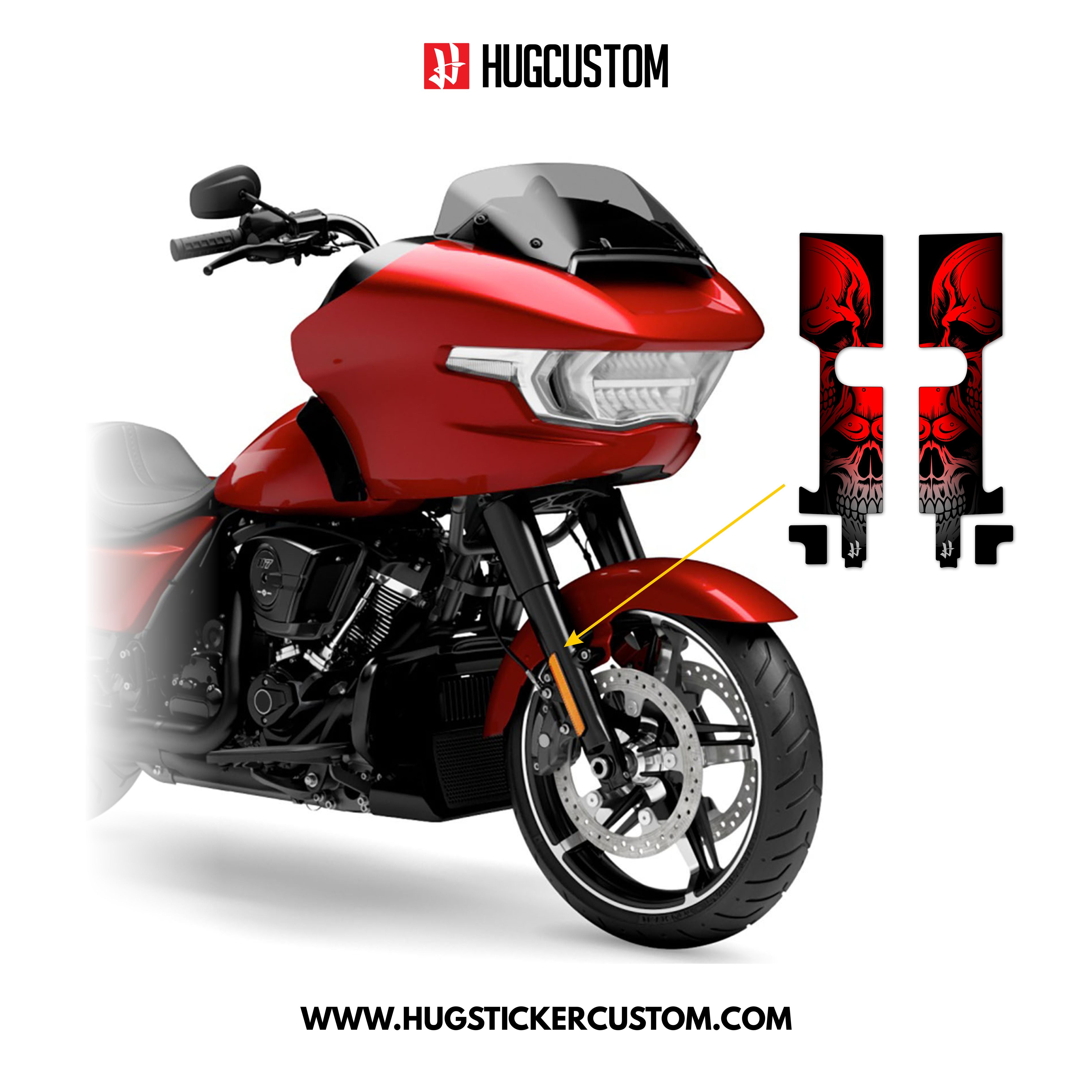 HUGSHIELD Front Fork Cover for Touring RG (FLTRXST) 2015-2025 - 'Skull' Design - HUGSTICKERCUSTOM
