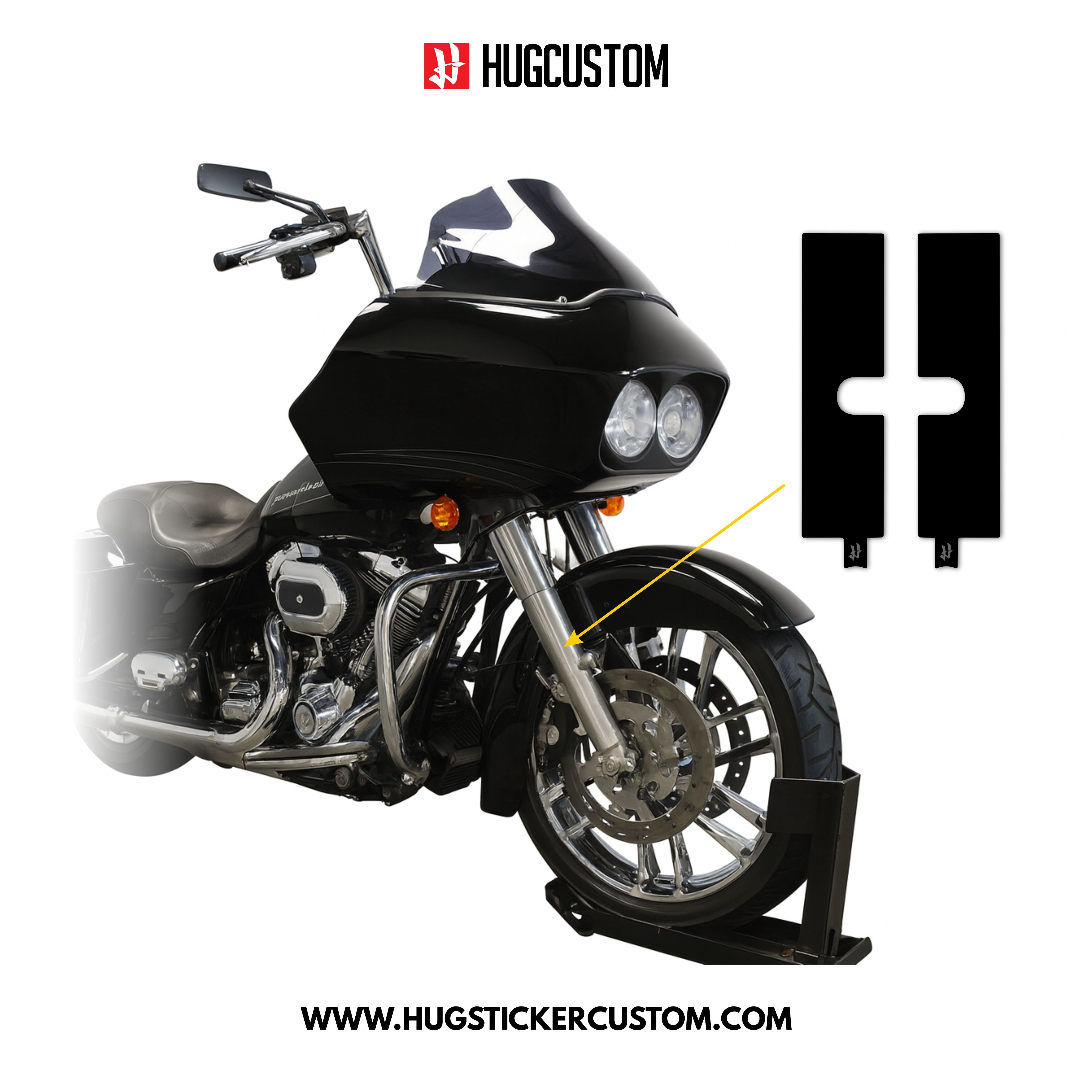 HUGSHIELD Front Fork Cover for Touring RG SG (FLTRX FLHX) 2006-2014 - 'Black' Design - HUGSTICKERCUSTOM