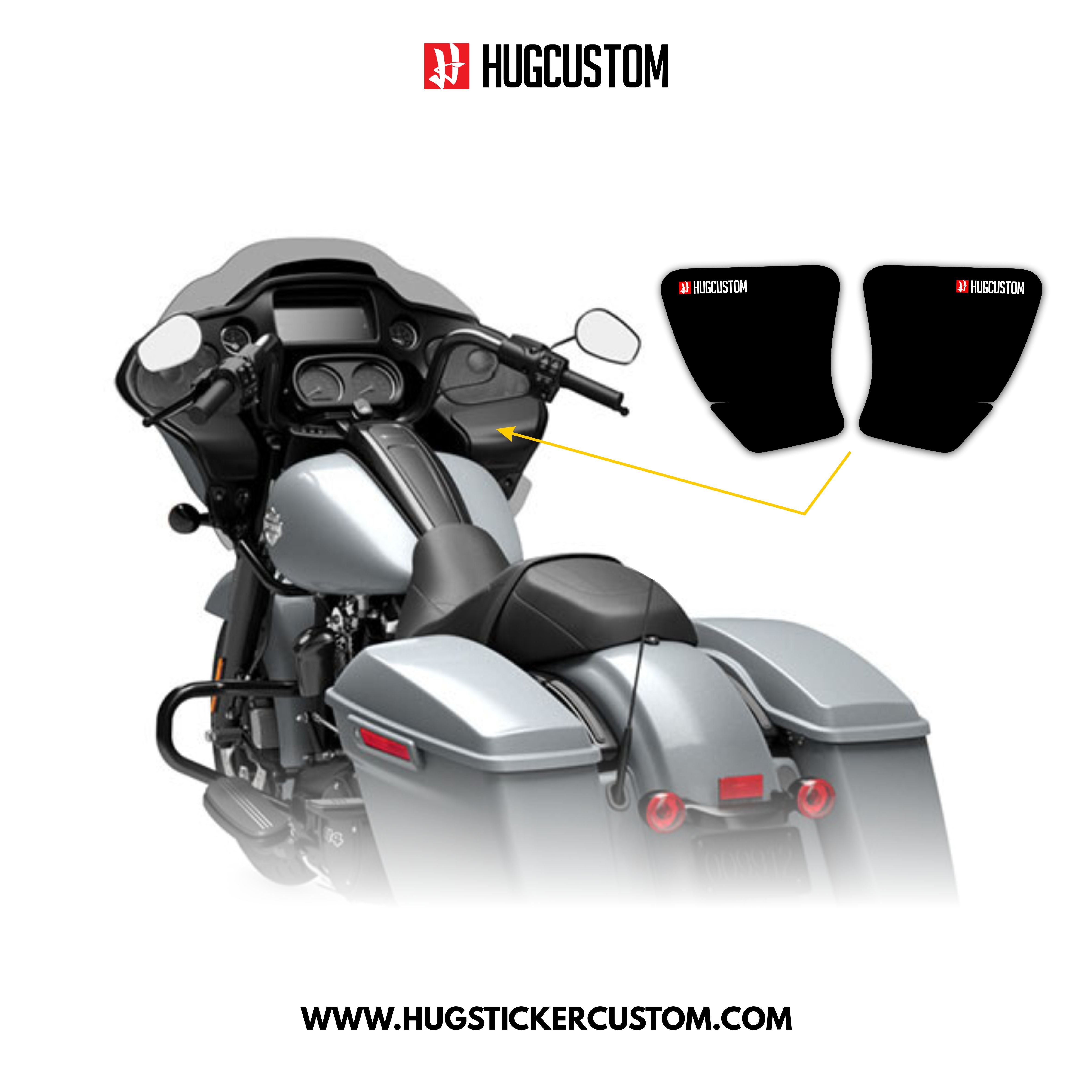 HUGSHIELD Media Door for Touring RG SG / CVO (FLTRXST FLHXST) 2015-2023 - 'Black' Design - HUGSTICKERCUSTOM