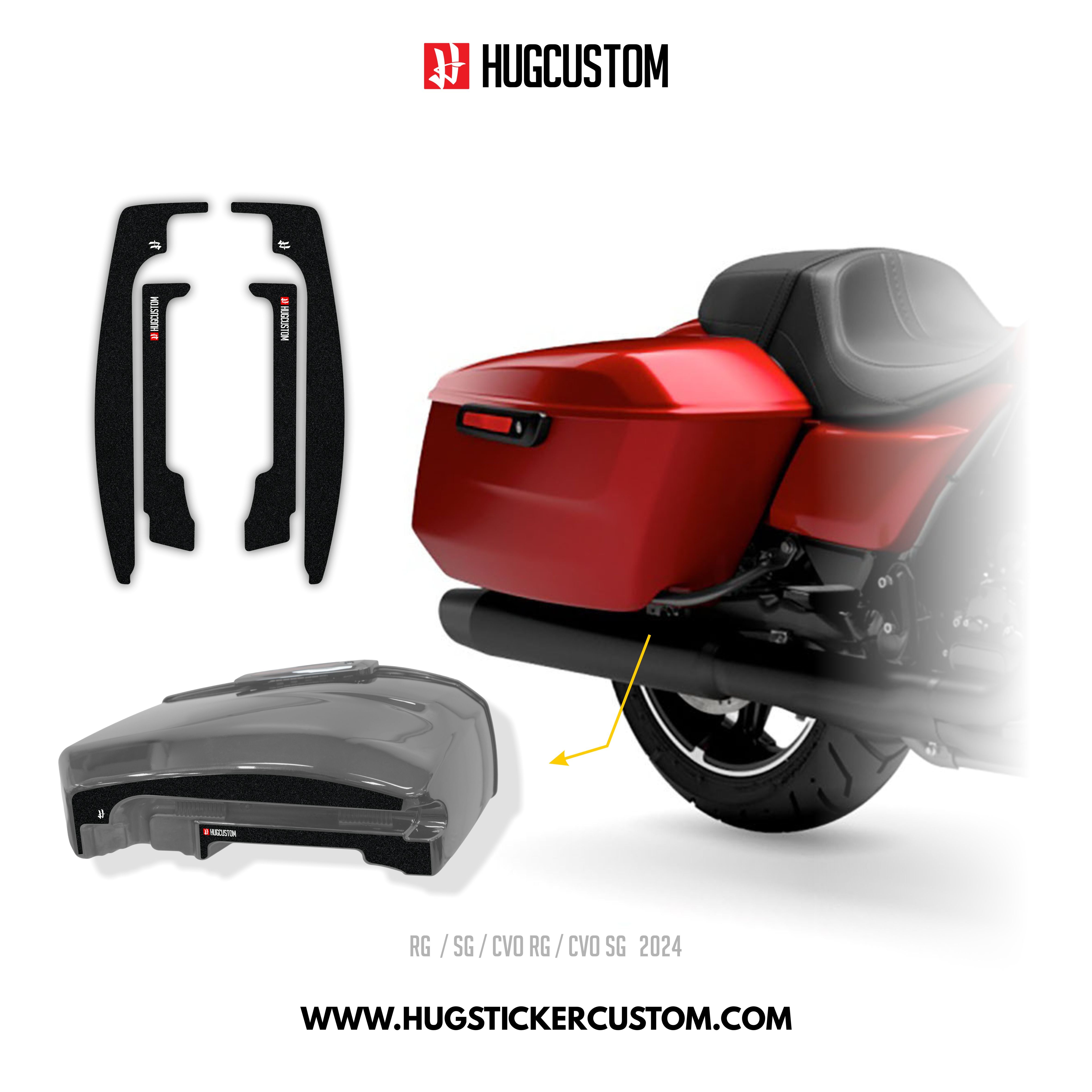 HUGSHIELD Under Saddlebag for Touring RG SG / CVO (FLTRXST FLHXST) 2024-2025 - 'Black' Design - HUGSTICKERCUSTOM