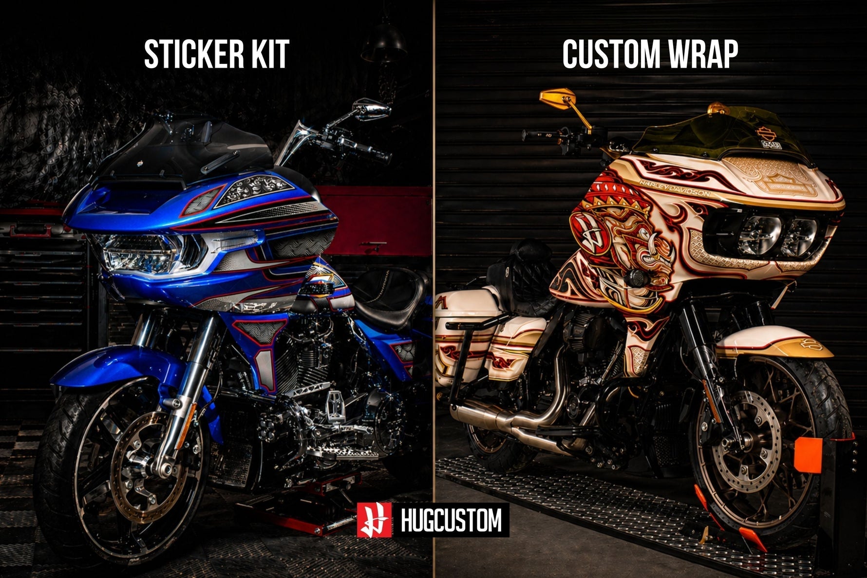 Compare of two motorcycle that one with sticker kit and one with custom wrap