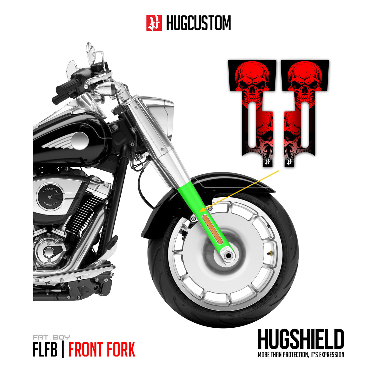 Front Fork Cover for Cruiser (FLFB) 2015-2026 - 'Skull' Design