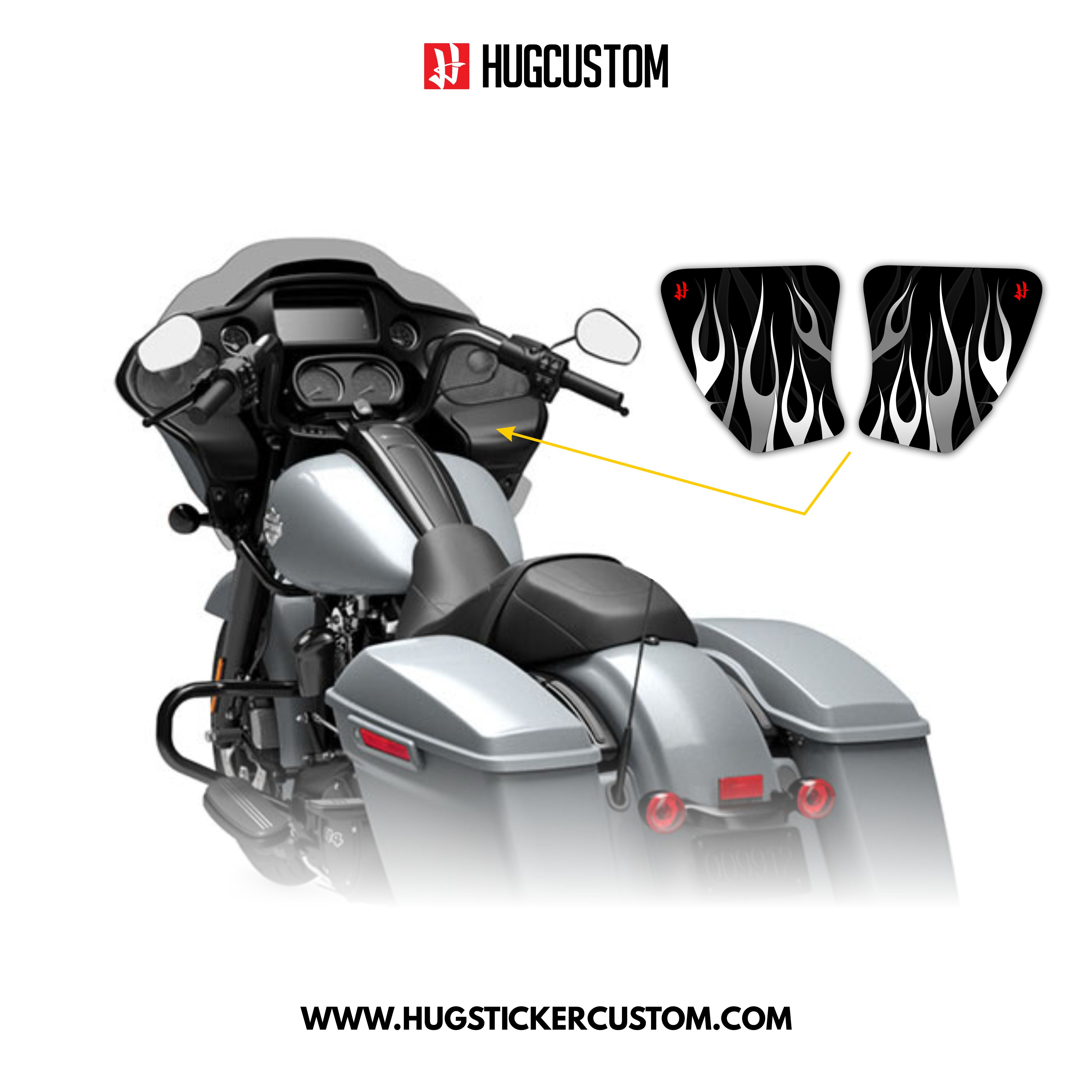 HUGSHIELD Media Door for Touring RG SG / CVO (FLTRXST FLHXST) 2015-2023 - 'Flame' Design - HUGSTICKERCUSTOM 