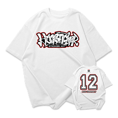 Hugstudio original Oversized Cotton T-shirt 'Hug 12th Anniversary' - HUGSTICKERCUSTOM 