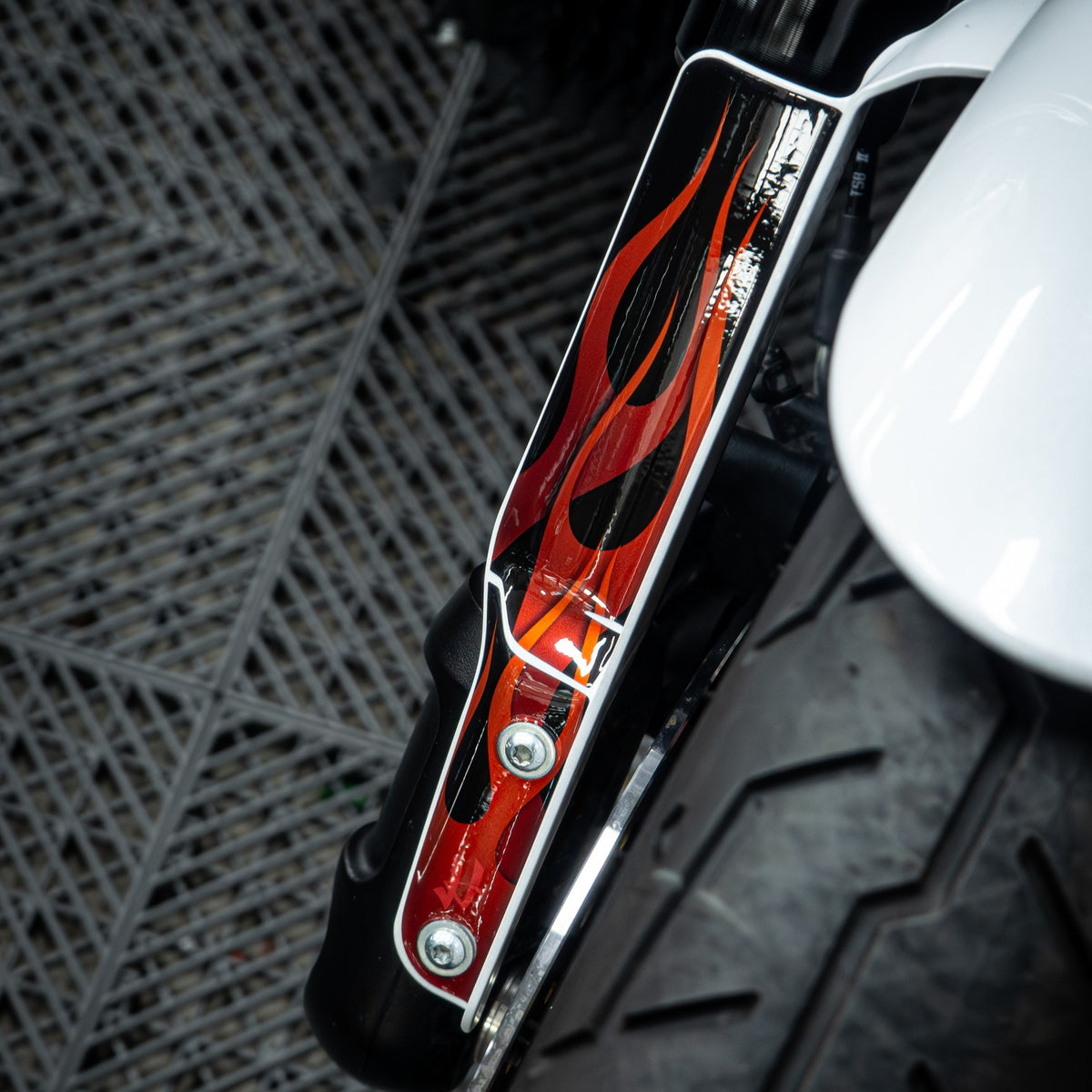 Front Fork Cover for Cruiser (FXLRST) 2015-2026 - 'Flame' Design - HUGSTICKERCUSTOM