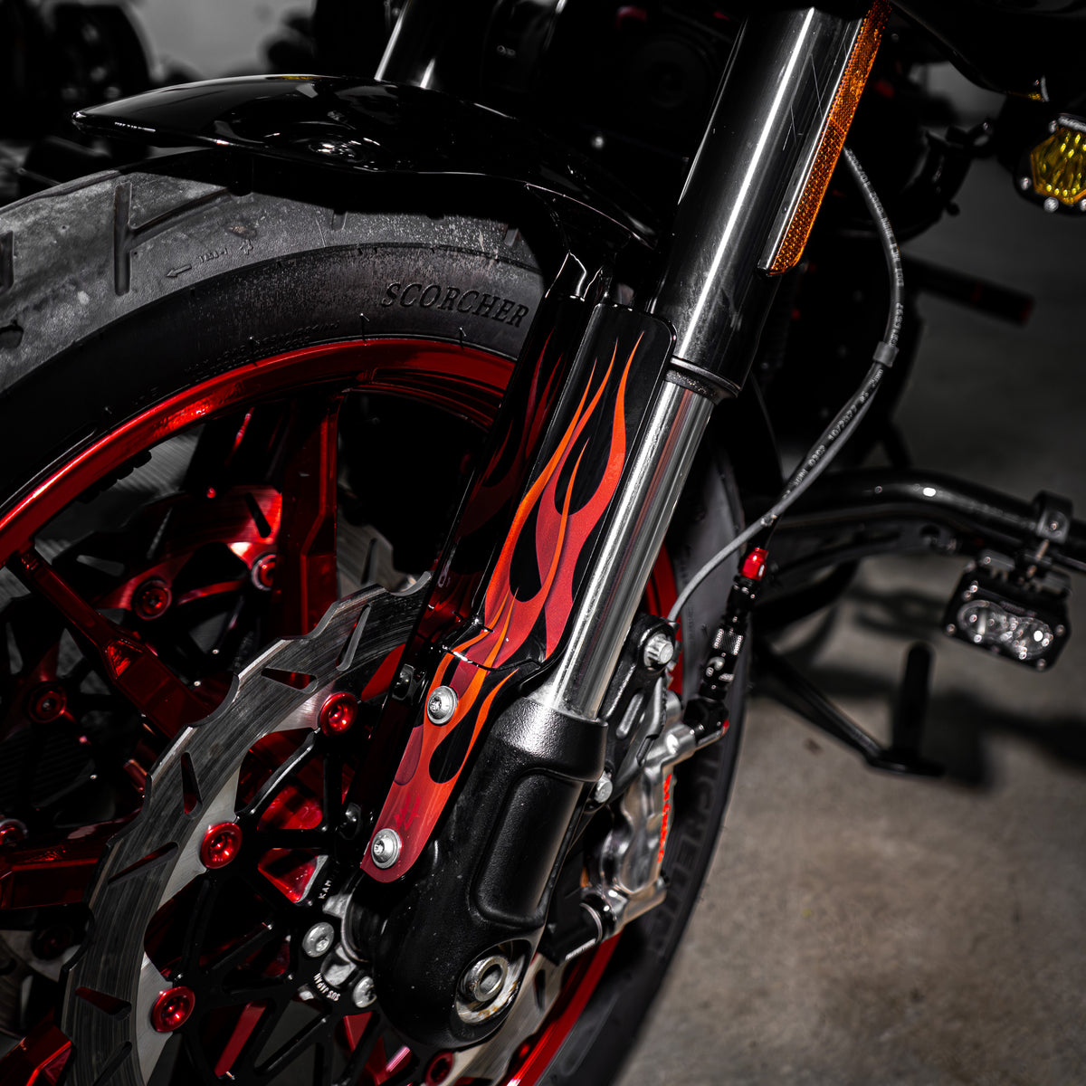 Front Fork Cover for Cruiser (FXLRST) 2015-2026 - 'Flame' Design - HUGSTICKERCUSTOM