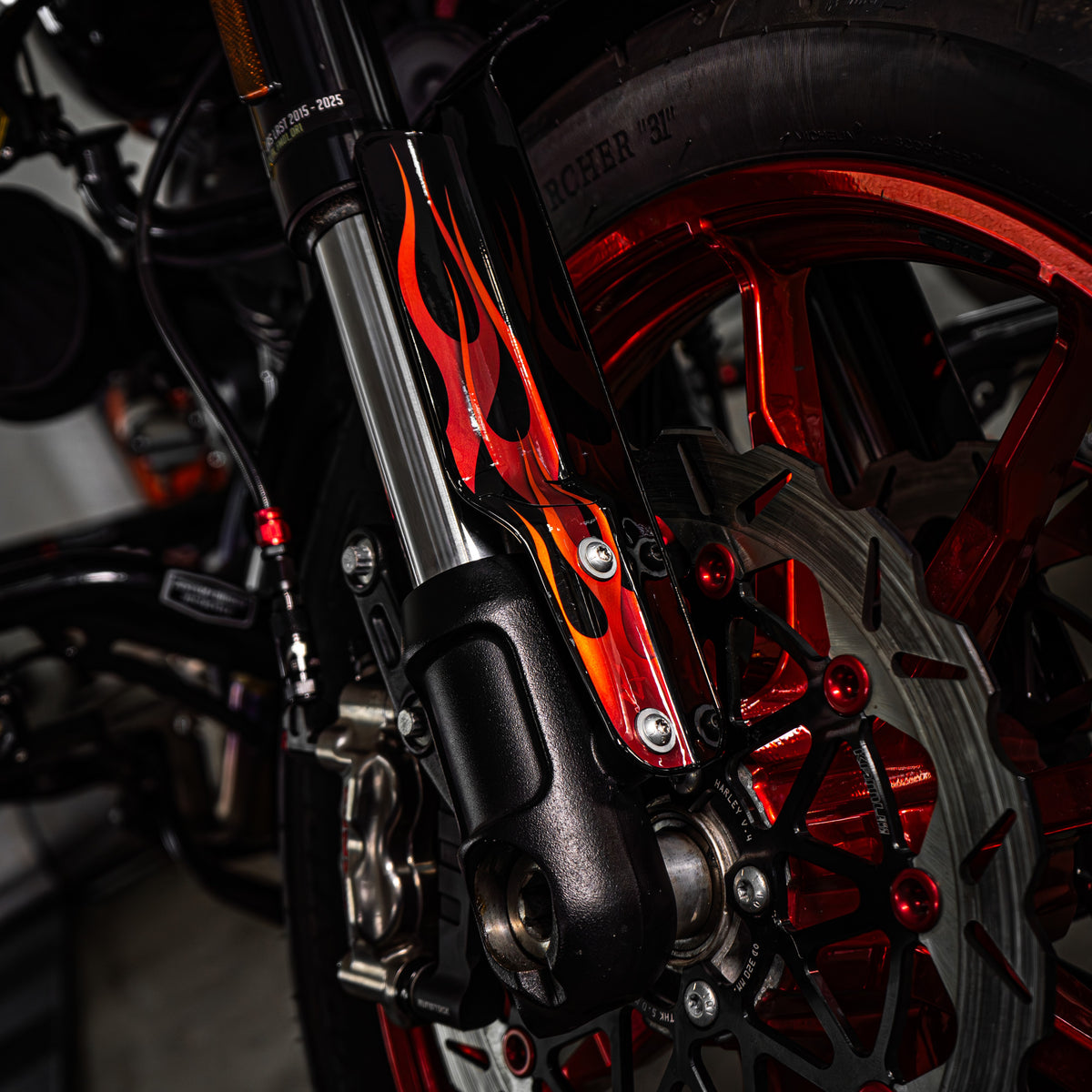 Front Fork Cover for Cruiser (FXLRST) 2015-2026 - 'Flame' Design - HUGSTICKERCUSTOM