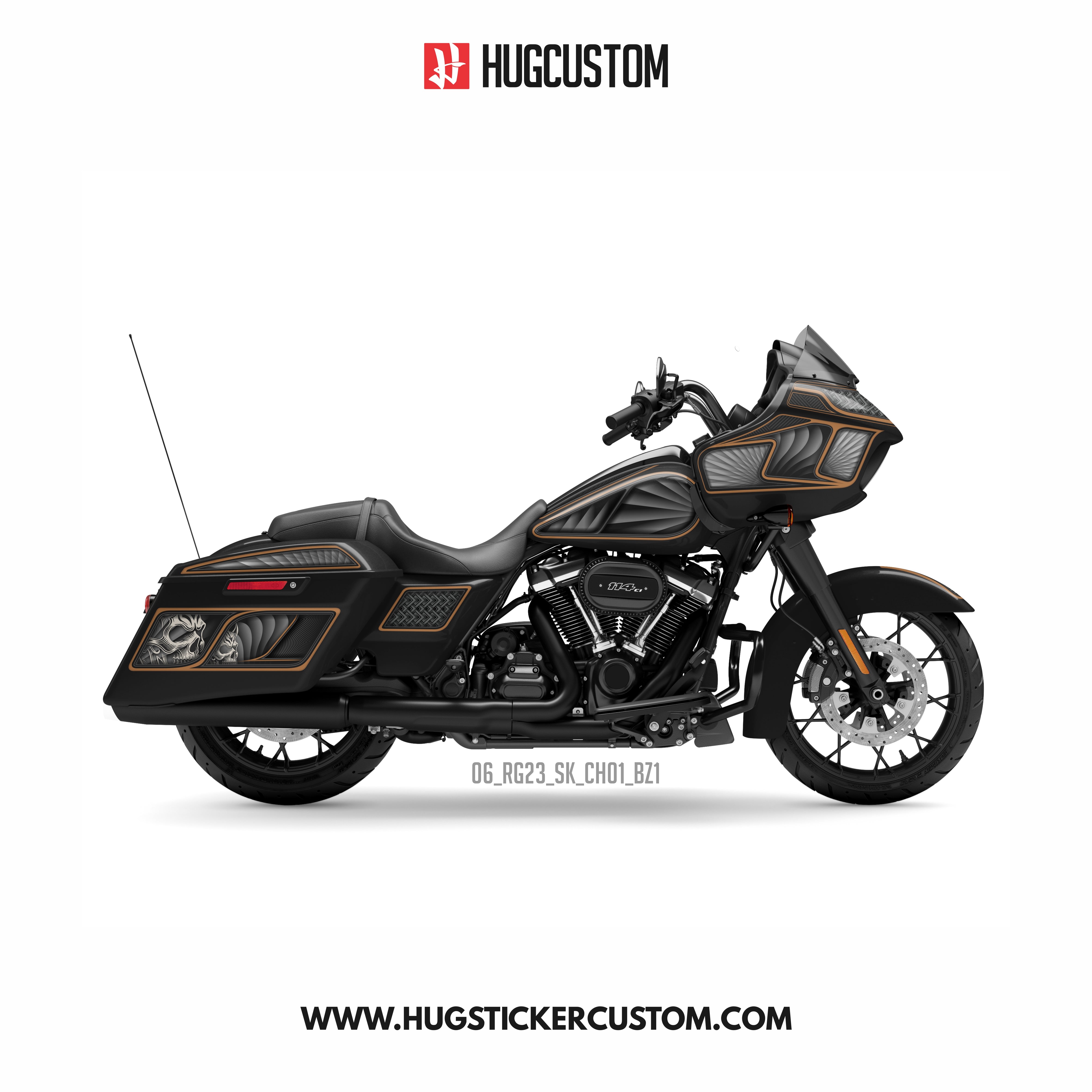 HUGCUSTOM Sticker Kit for Touring RG (FLTRXS/FLTRXST) (2015-2023) - 'Chicano Style' Design - Bronze - HUGSTICKERCUSTOM 