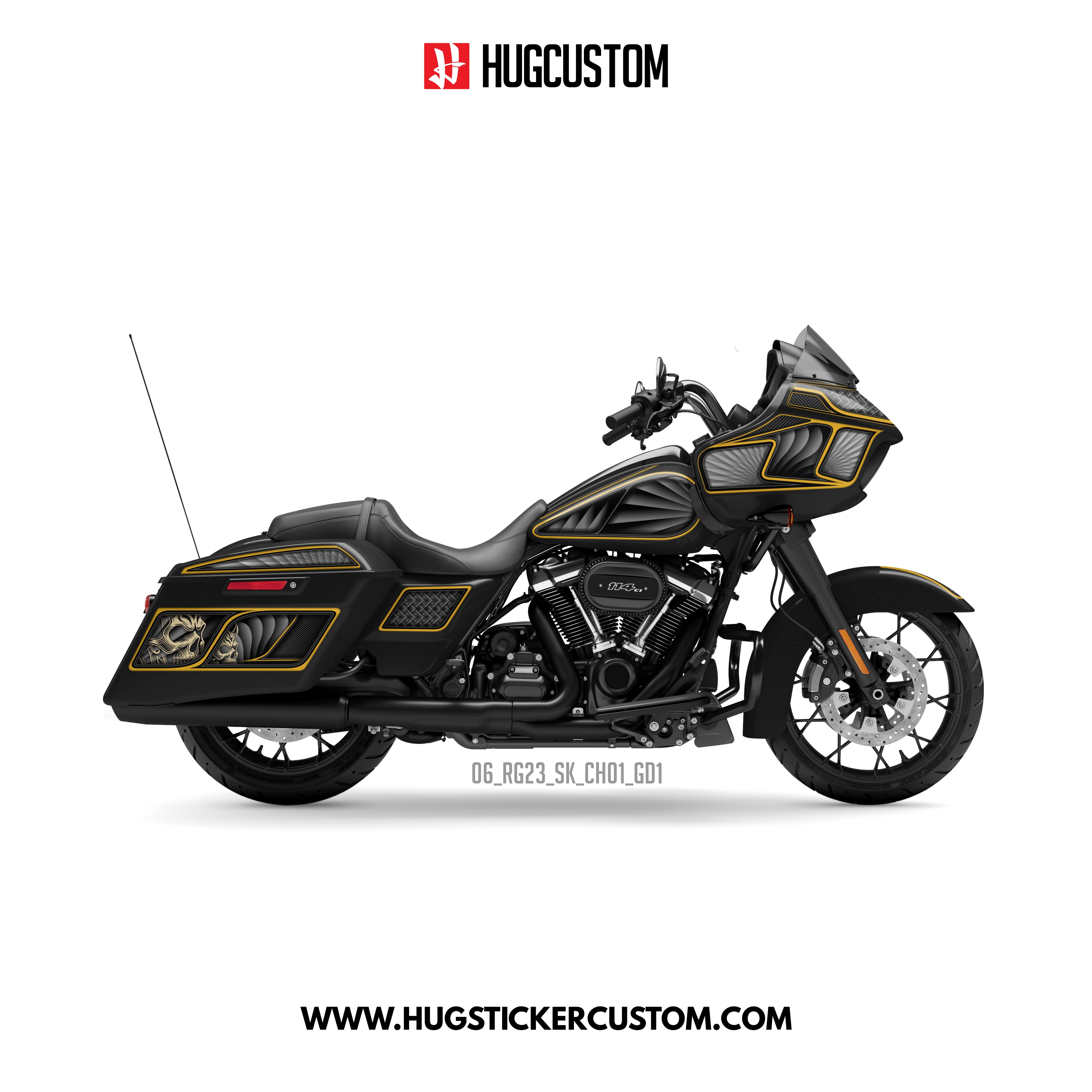 HUGCUSTOM Sticker Kit for Touring RG (FLTRXS/FLTRXST) (2015-2023) - 'Chicano Style' Design - Gold - HUGSTICKERCUSTOM 