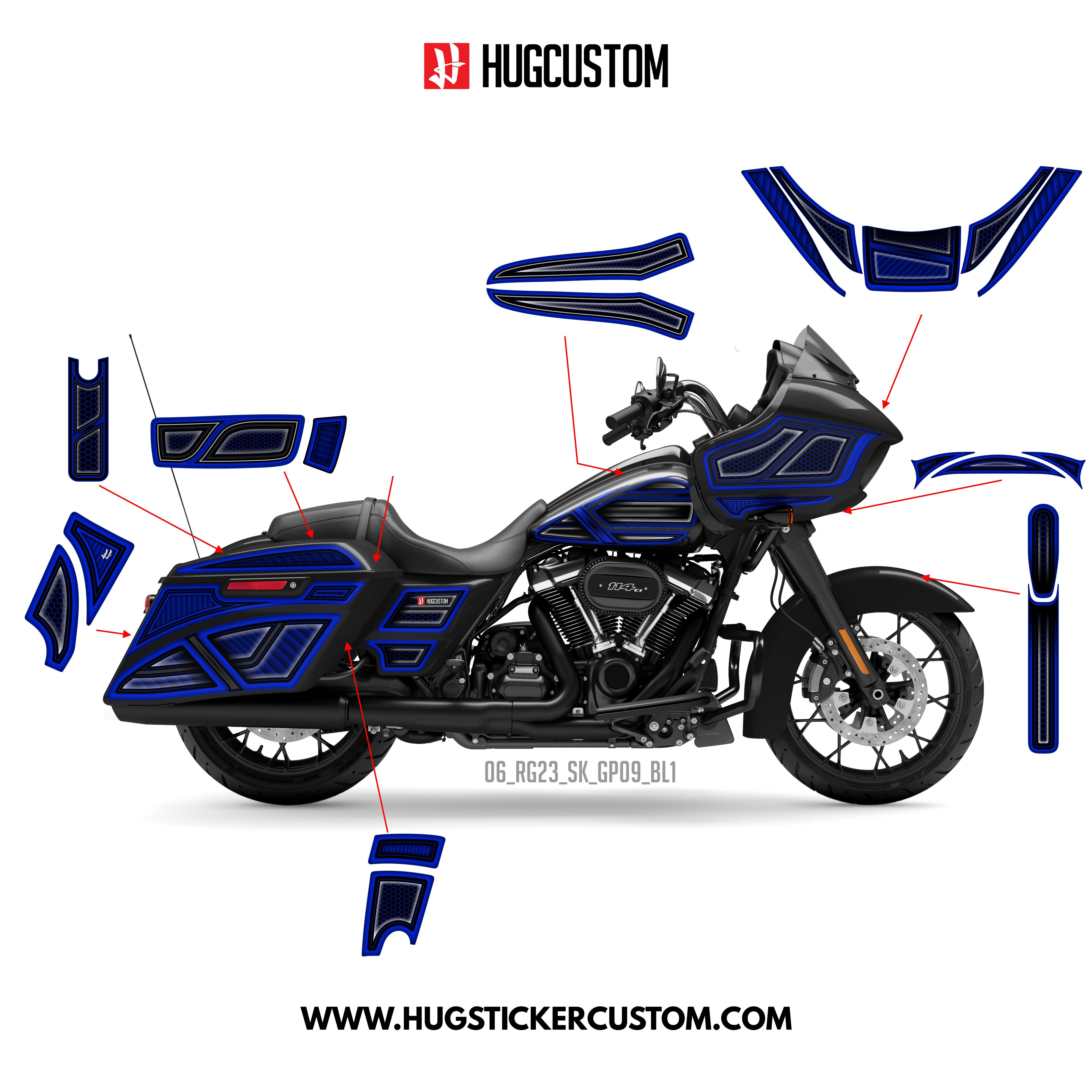 HUGCUSTOM Sticker Kit for Touring RG (FLTRXS/FLTRXST) (2015-2023) - 'HiveX' Design (Full Set) - HUGSTICKERCUSTOM 