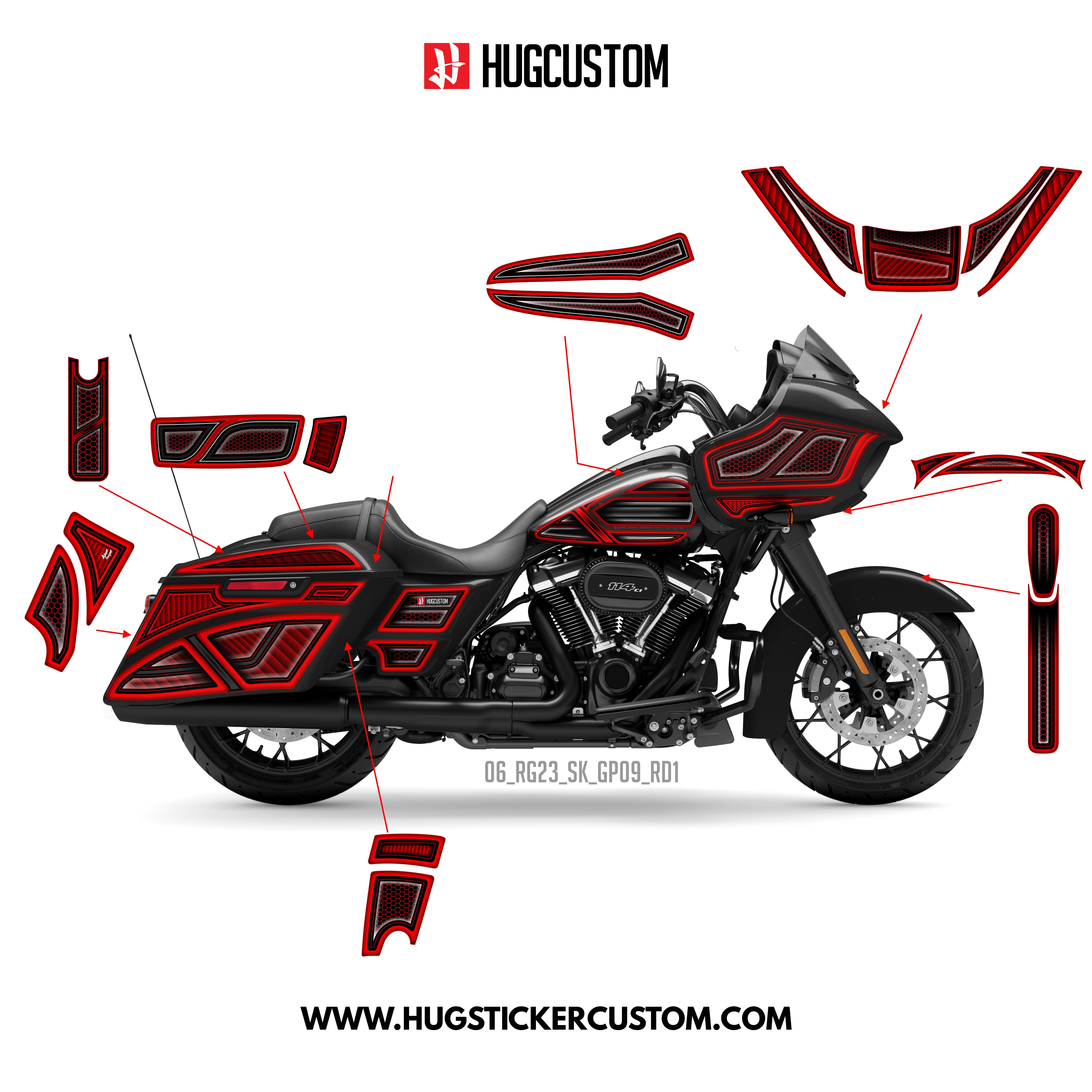 HUGCUSTOM Sticker Kit for Touring RG (FLTRXS/FLTRXST) (2015-2023) - 'HiveX' Design (Full Set) - HUGSTICKERCUSTOM 