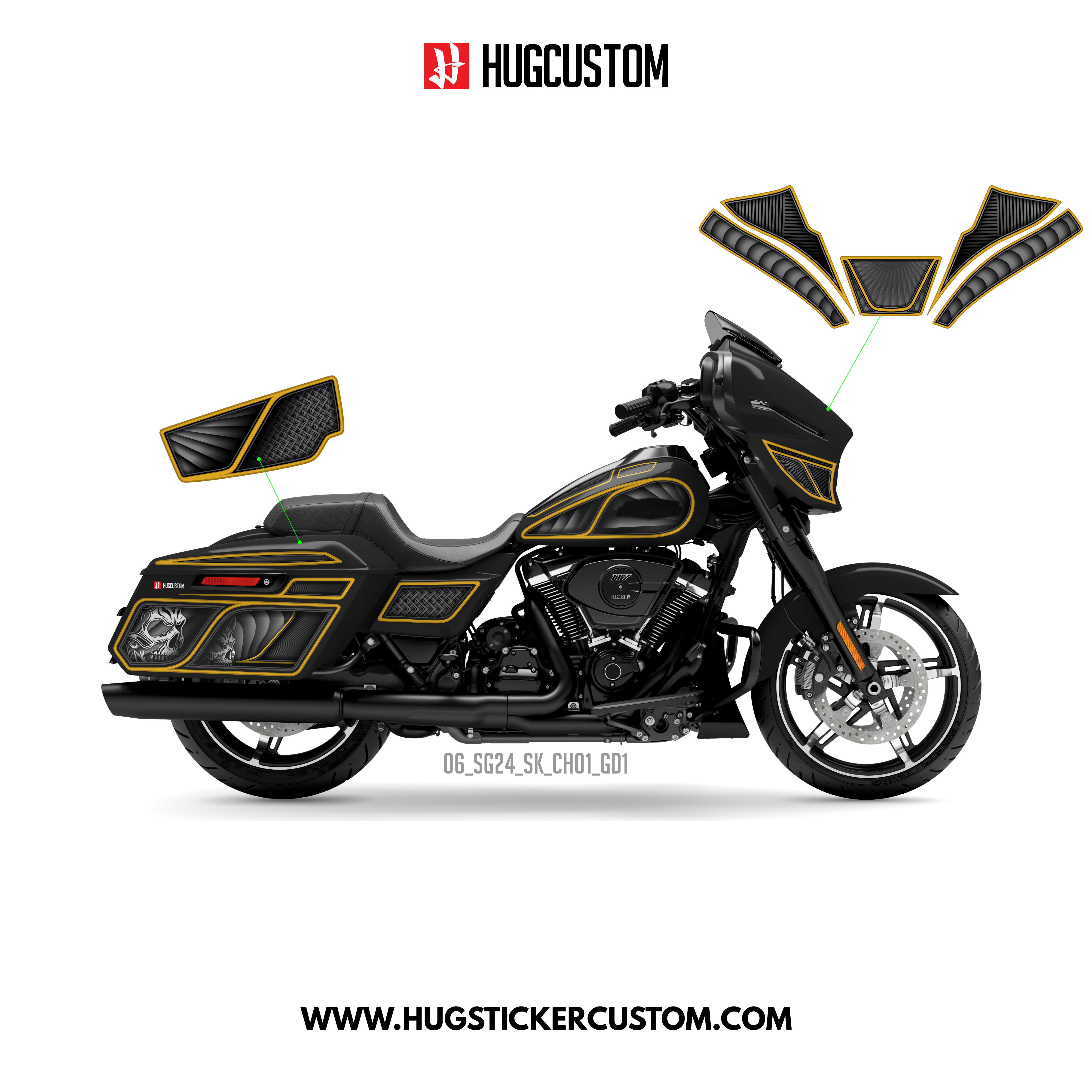 HUGCUSTOM Sticker Kit for Touring SG (FLHX) (2024-2025) - 'Chicano' Design - HUGSTICKERCUSTOM 