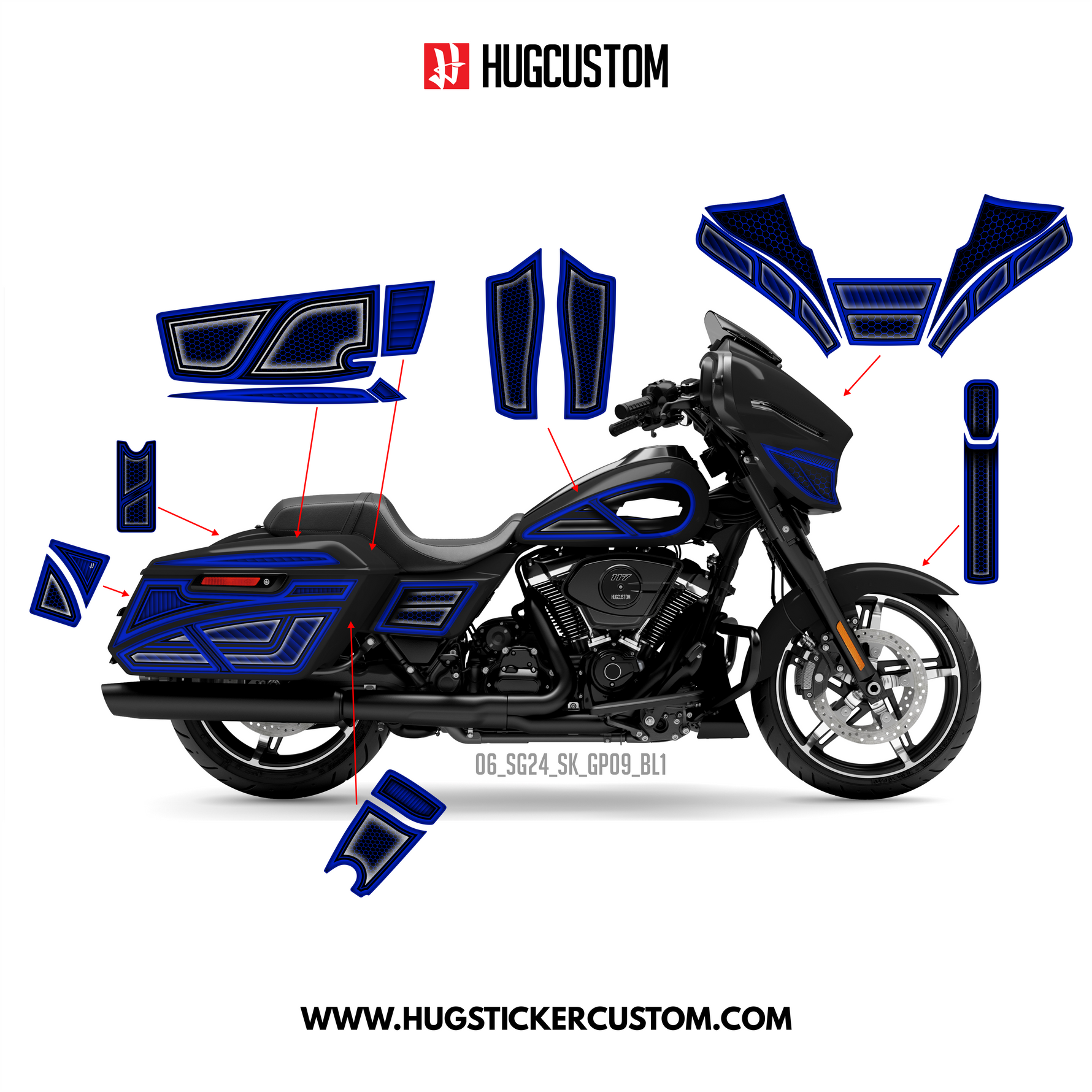 HUGCUSTOM Sticker Kit for Touring SG (FLHX) (2024-2025) - 'HiveX' Design - HUGSTICKERCUSTOM 