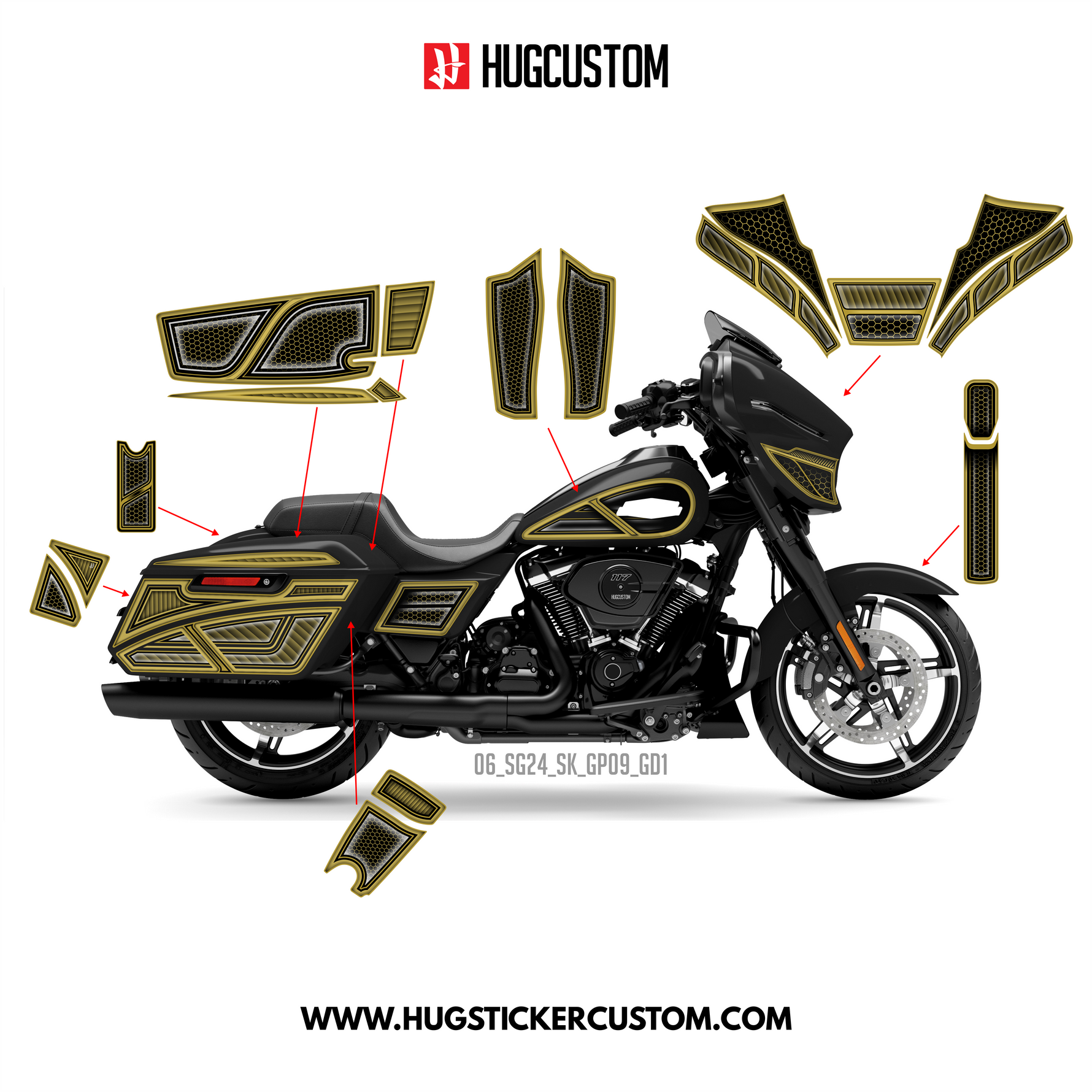 HUGCUSTOM Sticker Kit for Touring SG (FLHX) (2024-2025) - 'HiveX' Design - HUGSTICKERCUSTOM 
