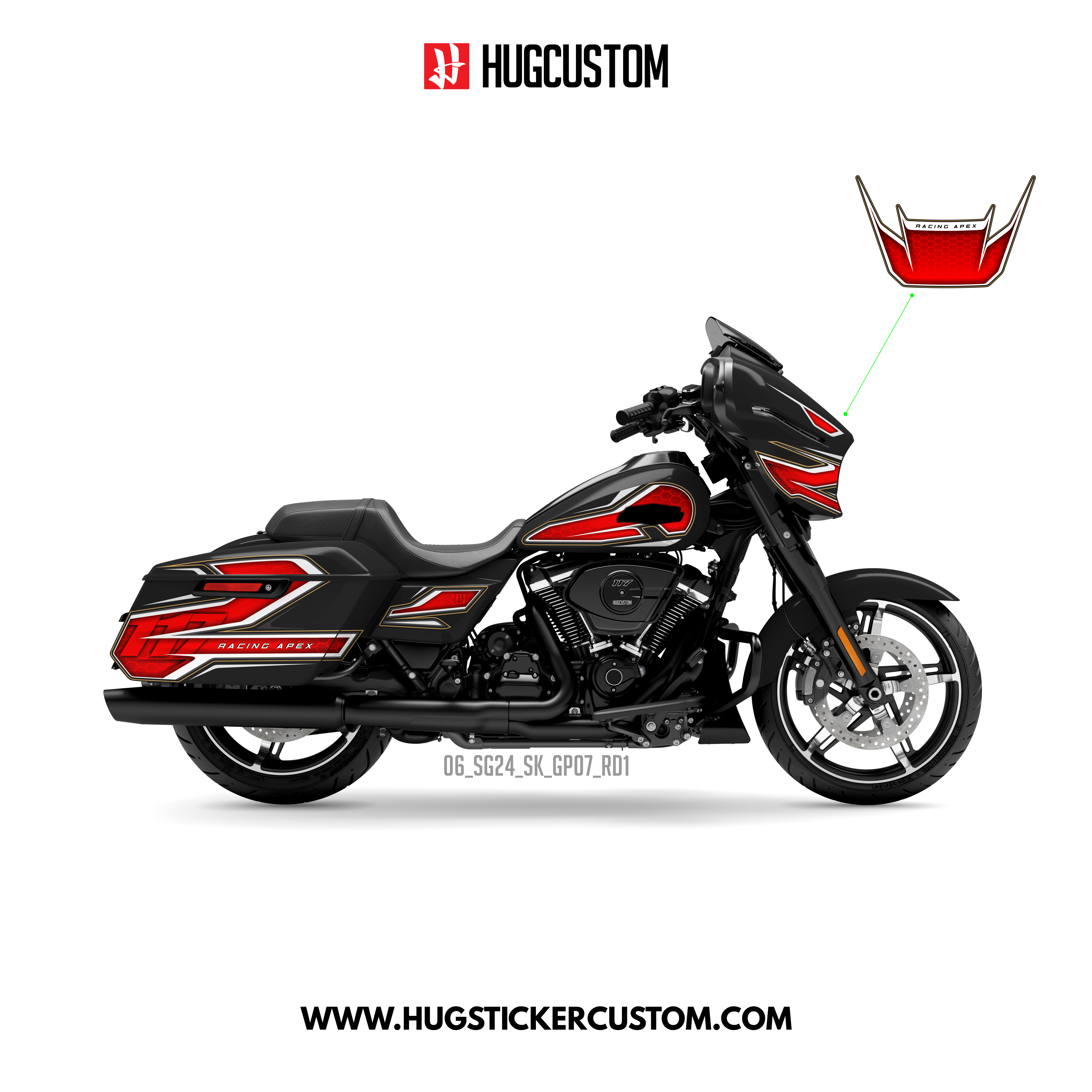 HUGCUSTOM Sticker Kit for Touring SG (FLHX) (2024-2025) - 'Racing Apex' Design - HUGSTICKERCUSTOM 