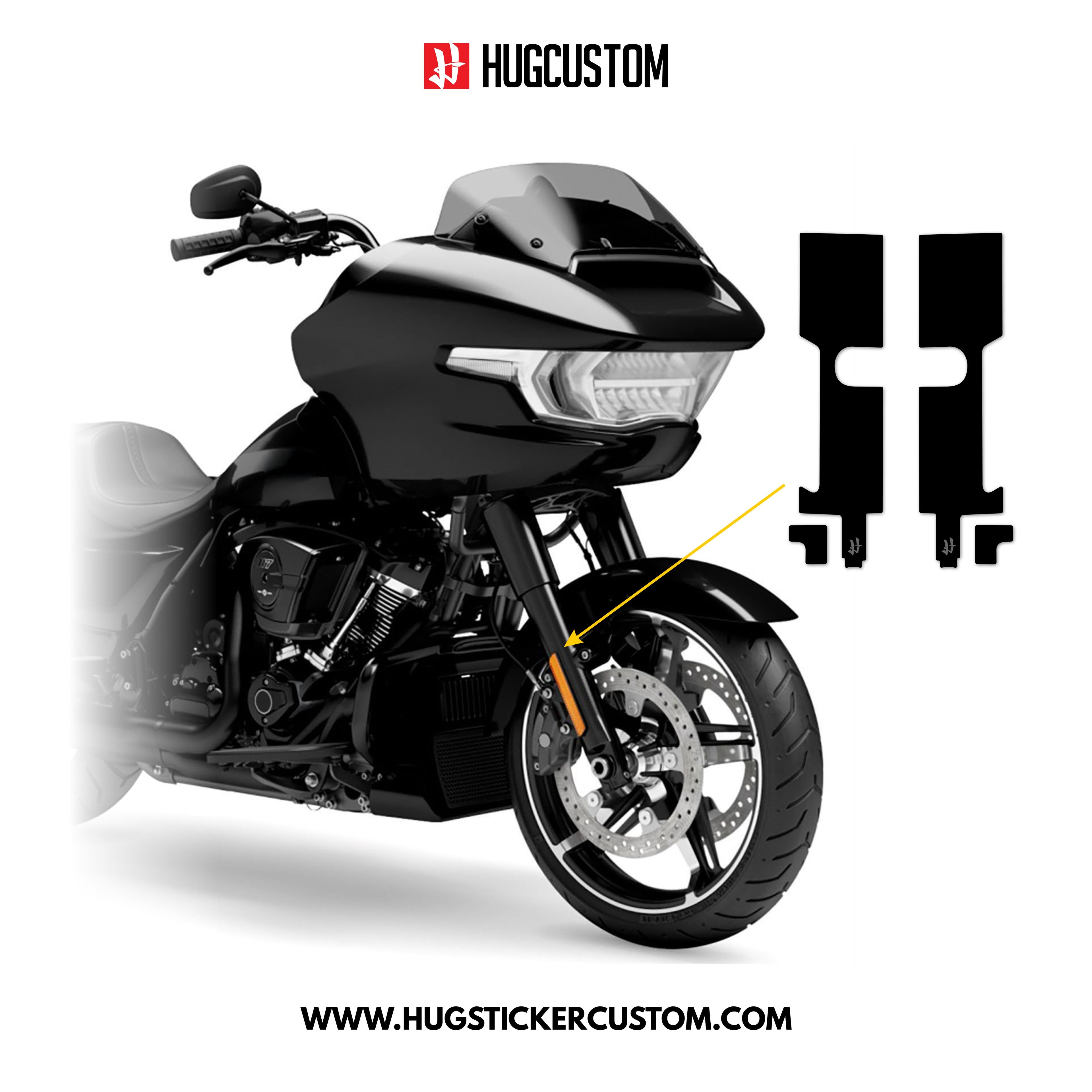 HUGSHIELD™ Front Fork Cover for Touring RG (FLTRXST) 2015-2025 - 'Black' Design - HUGSTICKERCUSTOM 