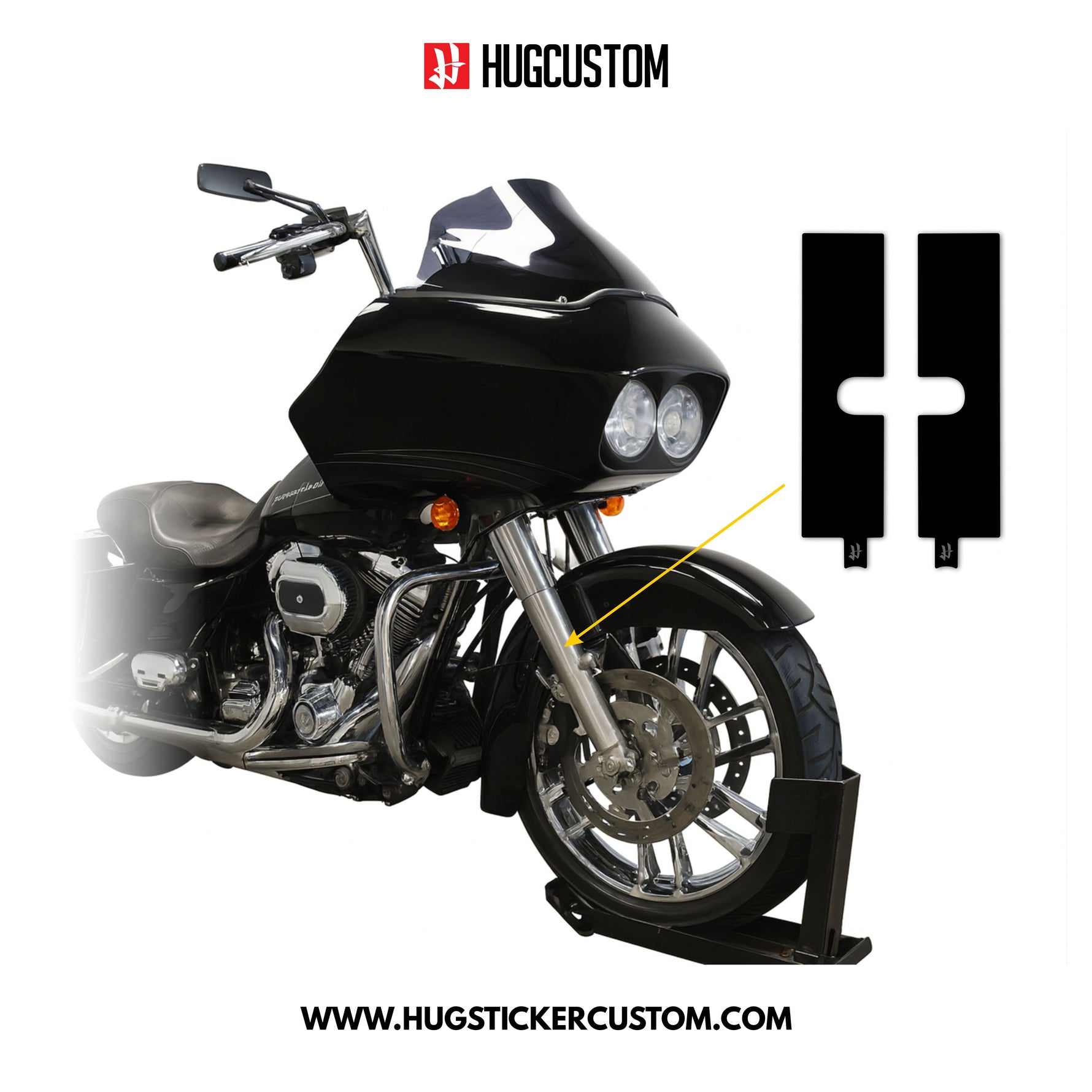 HUGSHIELD™ Front Fork Cover for Touring RG SG (FLTRX FLHX) 2006-2014 - 'Black' Design - HUGSTICKERCUSTOM 