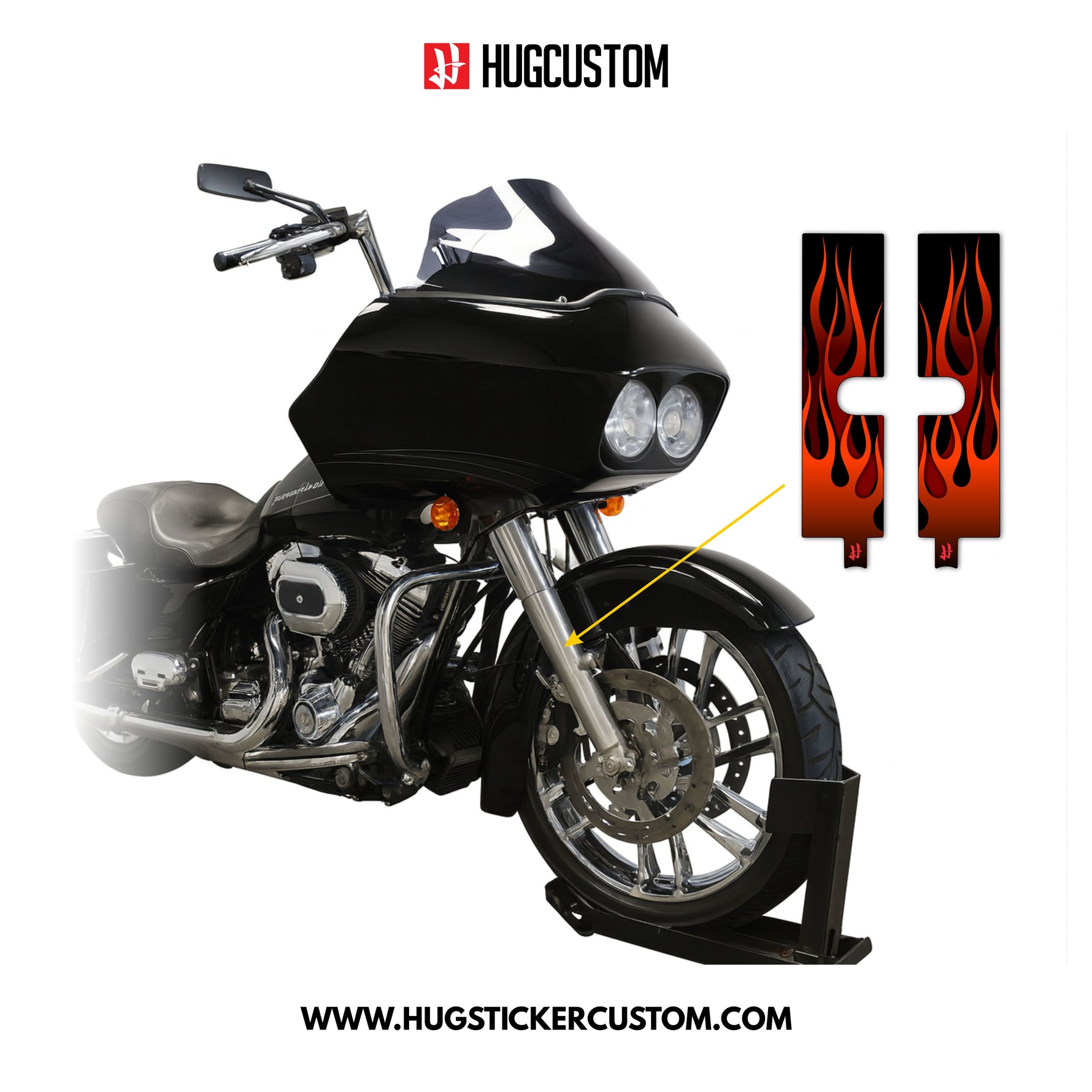 HUGSHIELD™ Front Fork Cover for Touring RG SG (FLTRX FLHX) 2006-2014 - 'Flame' Design - HUGSTICKERCUSTOM 