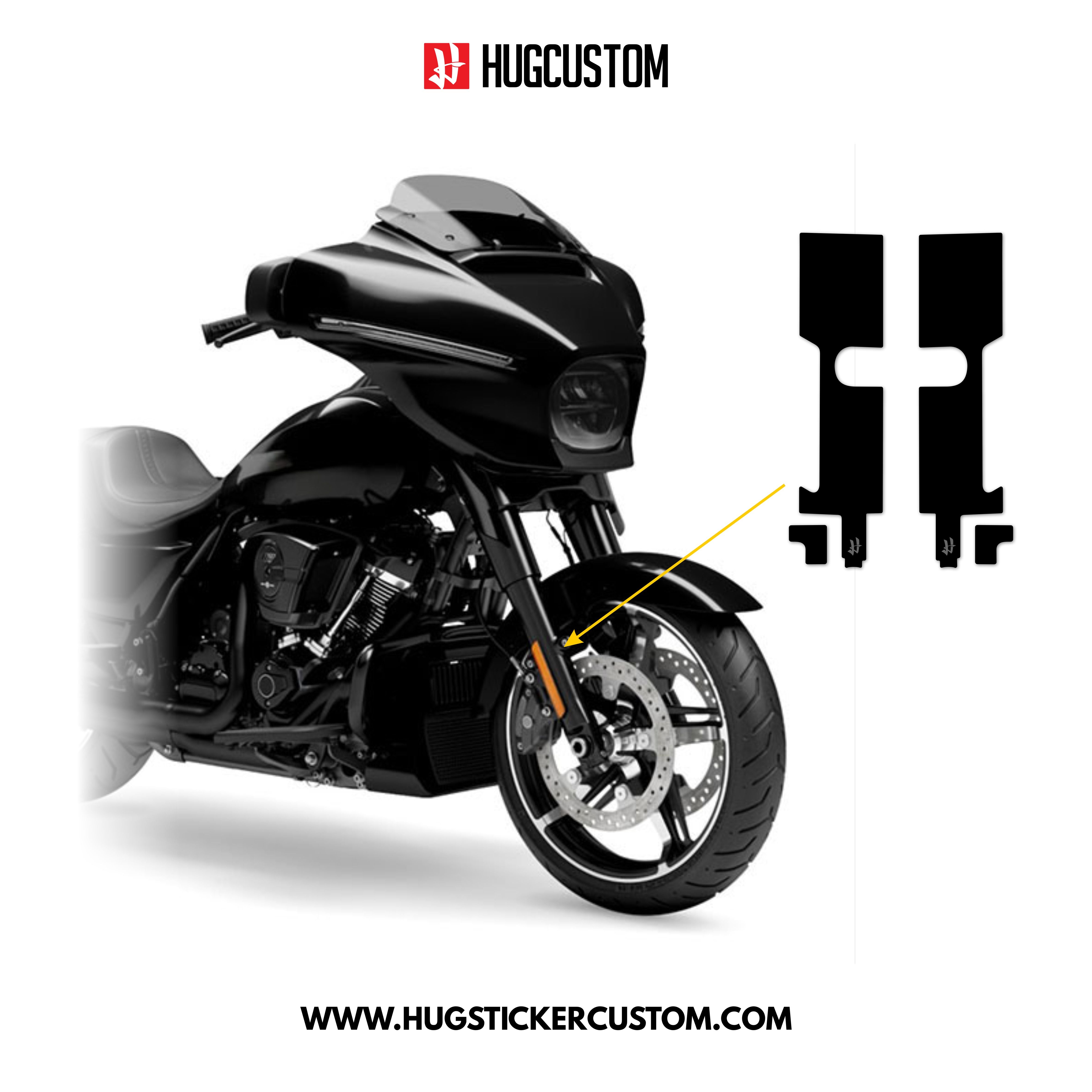 HUGSHIELD Front Fork Cover for Touring SG (FLHXST) 2015-2025 - 'Black' Design - HUGSTICKERCUSTOM 