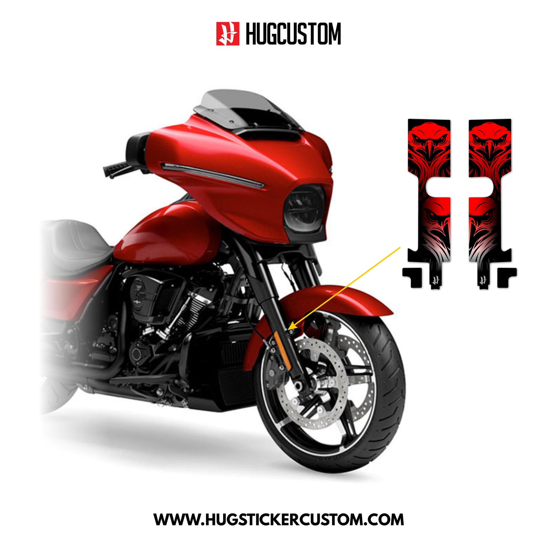 HUGSHIELD™ Front Fork Cover for Touring SG (FLHXST) 2015-2025 - 'Eagle' Design - HUGSTICKERCUSTOM 
