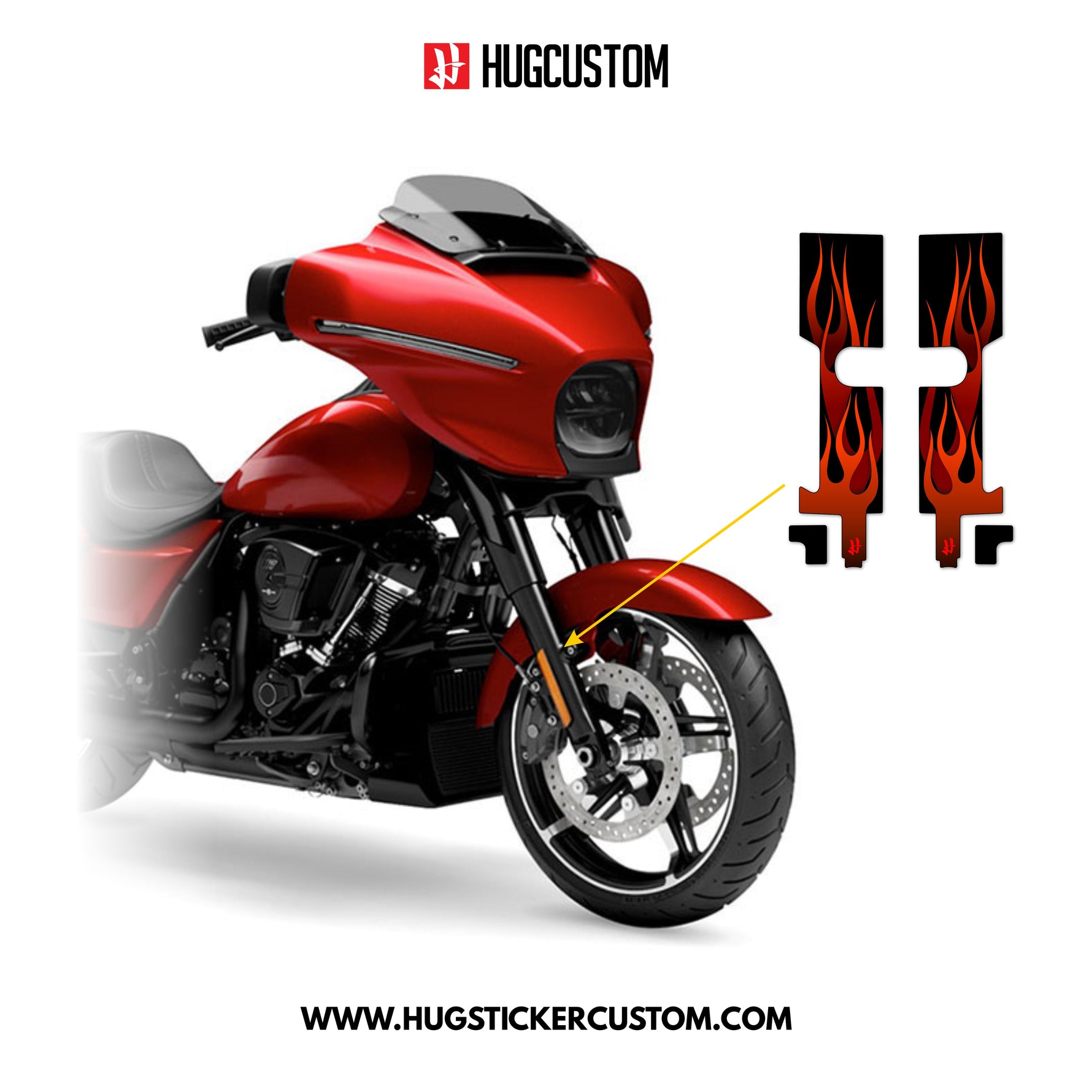 HUGSHIELD™ Front Fork Cover for Touring SG (FLHXST) 2015-2025 - 'Flame' Design - HUGSTICKERCUSTOM 