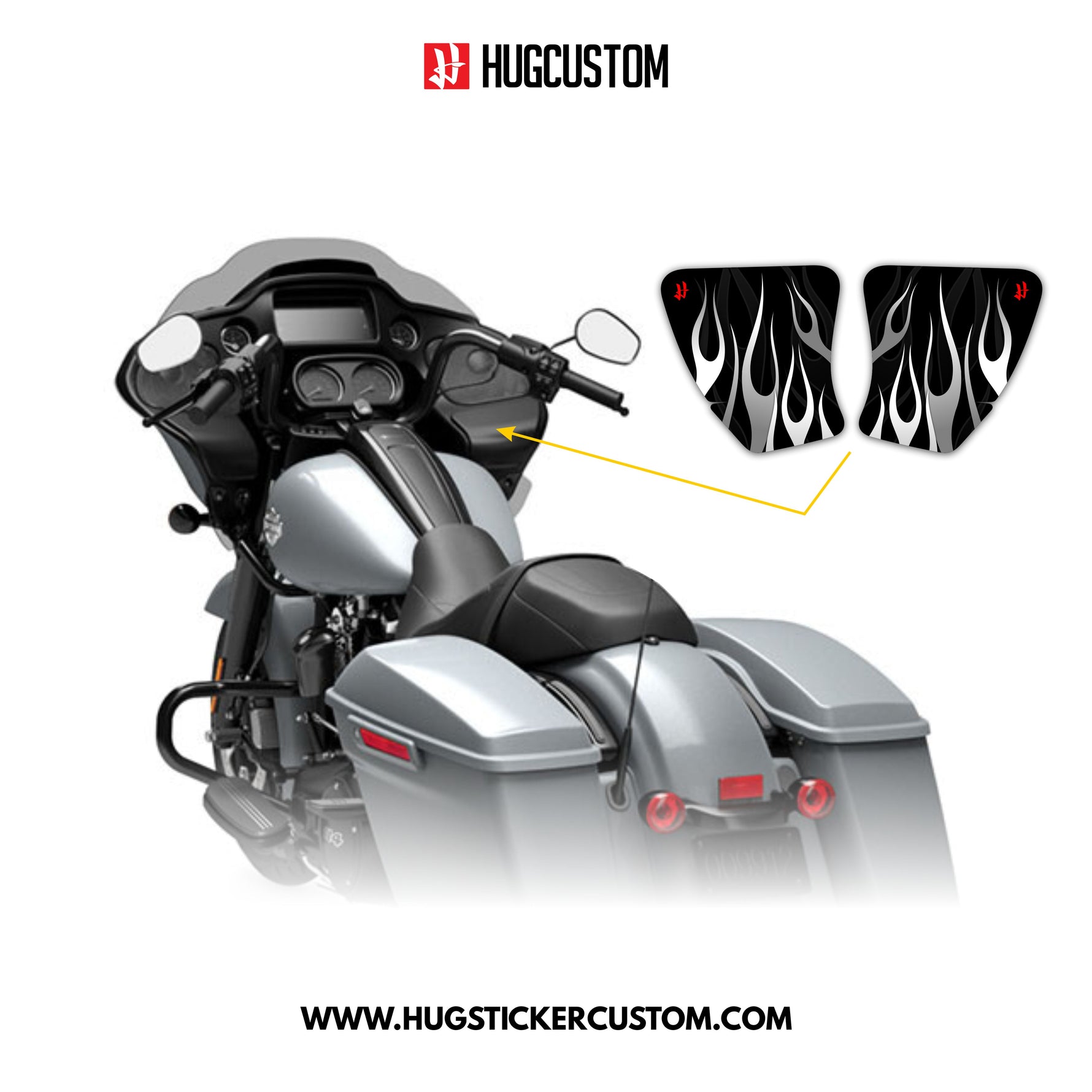 HUGSHIELD™ Media Door for Touring RG SG / CVO (FLTRXST FLHXST) 2015-2023 - 'Flame' Design - HUGSTICKERCUSTOM 
