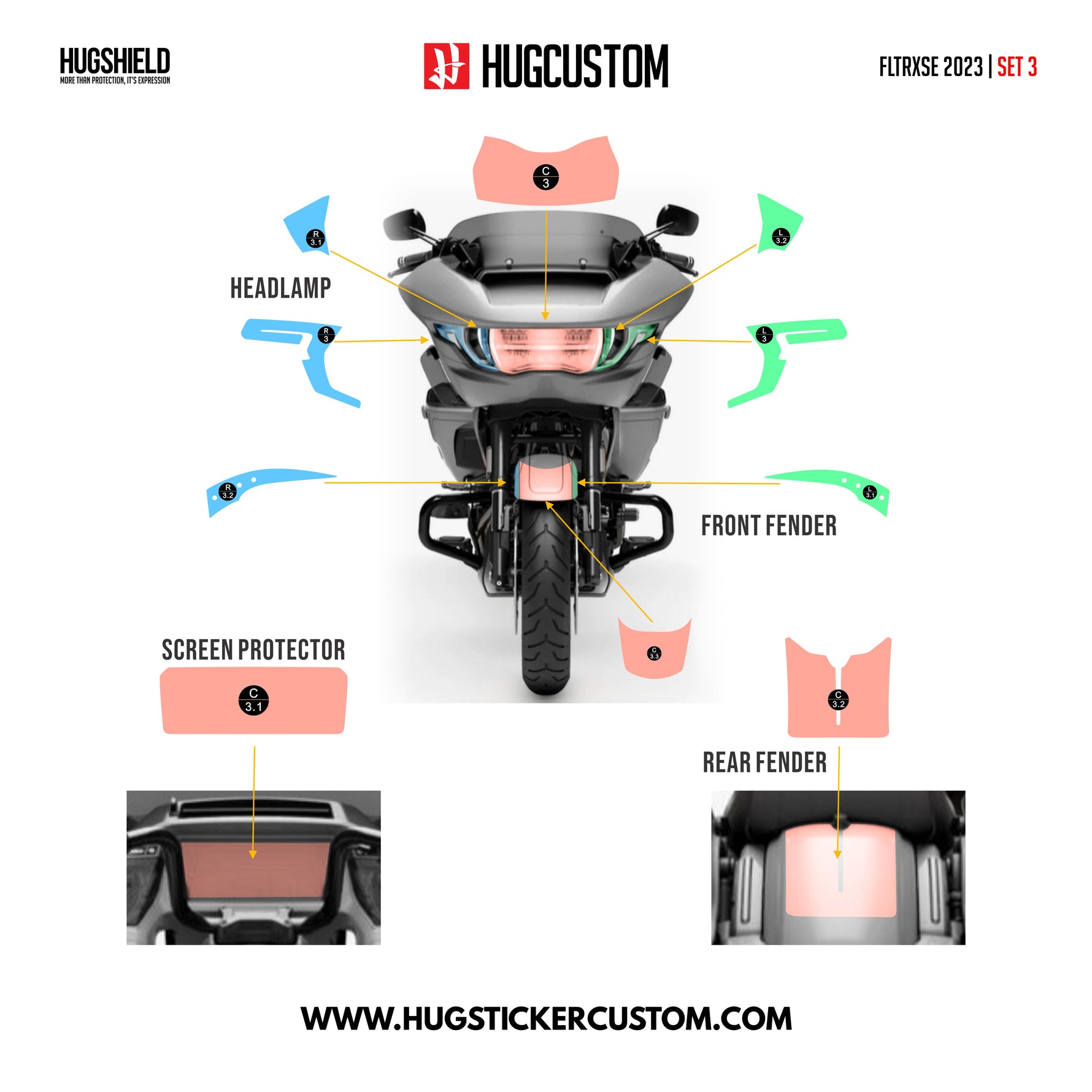 HUGSHIELD™ Paint Protection Film for Touring RG (FLTRXSE) 2023 (Set) - HUGSTICKERCUSTOM 
