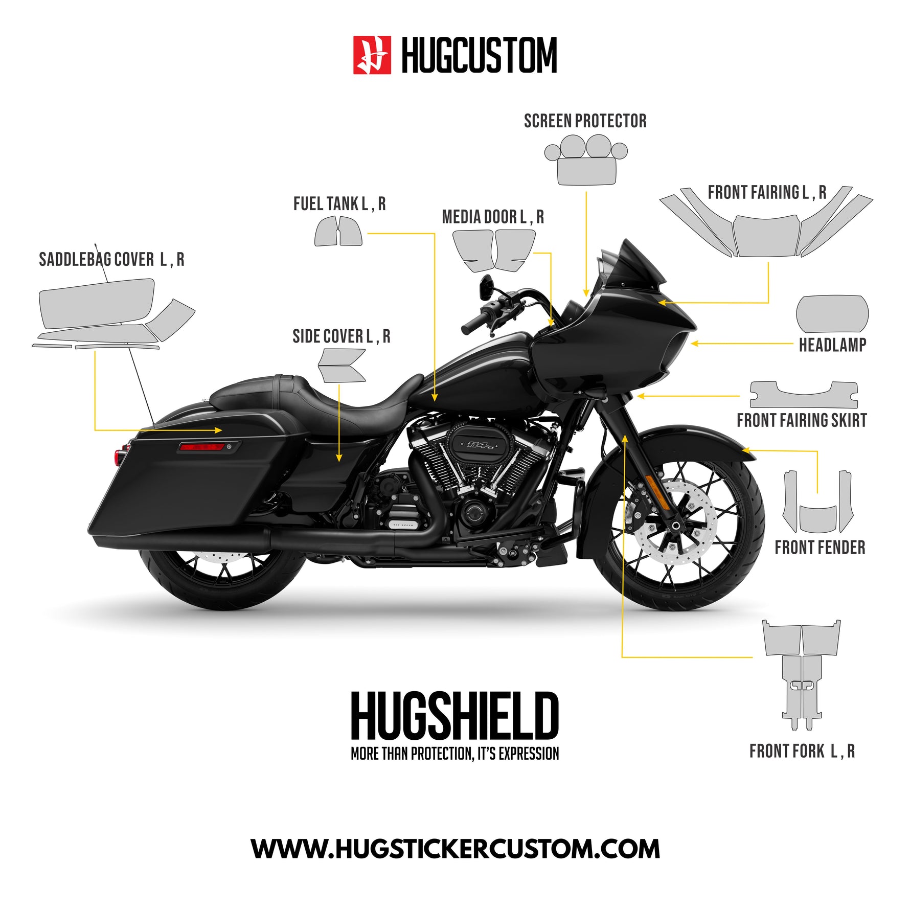 HUGSHIELD™ Paint Protection Film for Touring RGS (FLTRXS) 2018-2023 (Set) - HUGSTICKERCUSTOM 