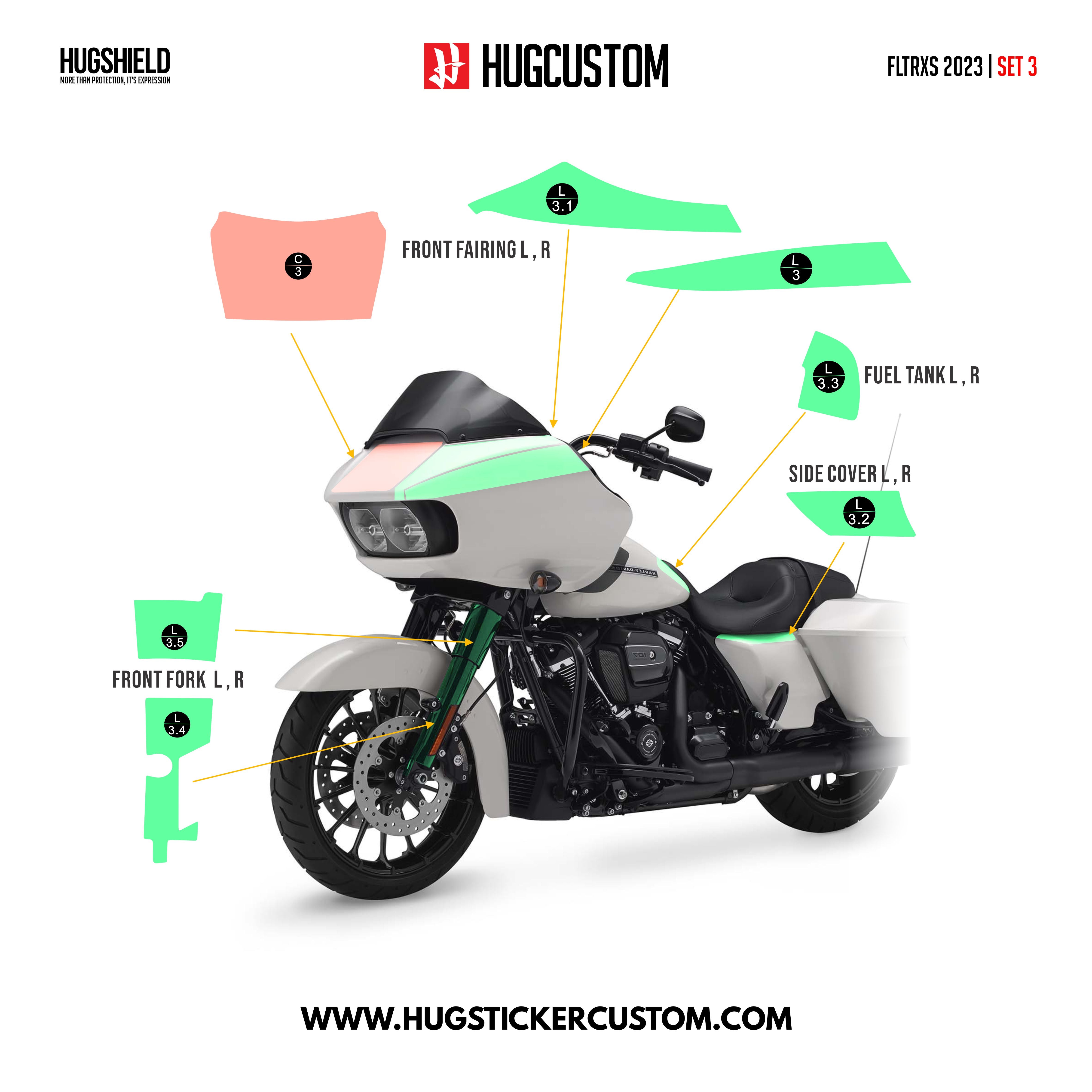 HUGSHIELD Paint Protection Film for Touring RGS (FLTRXS) 2018-2023 (Set) - HUGSTICKERCUSTOM 