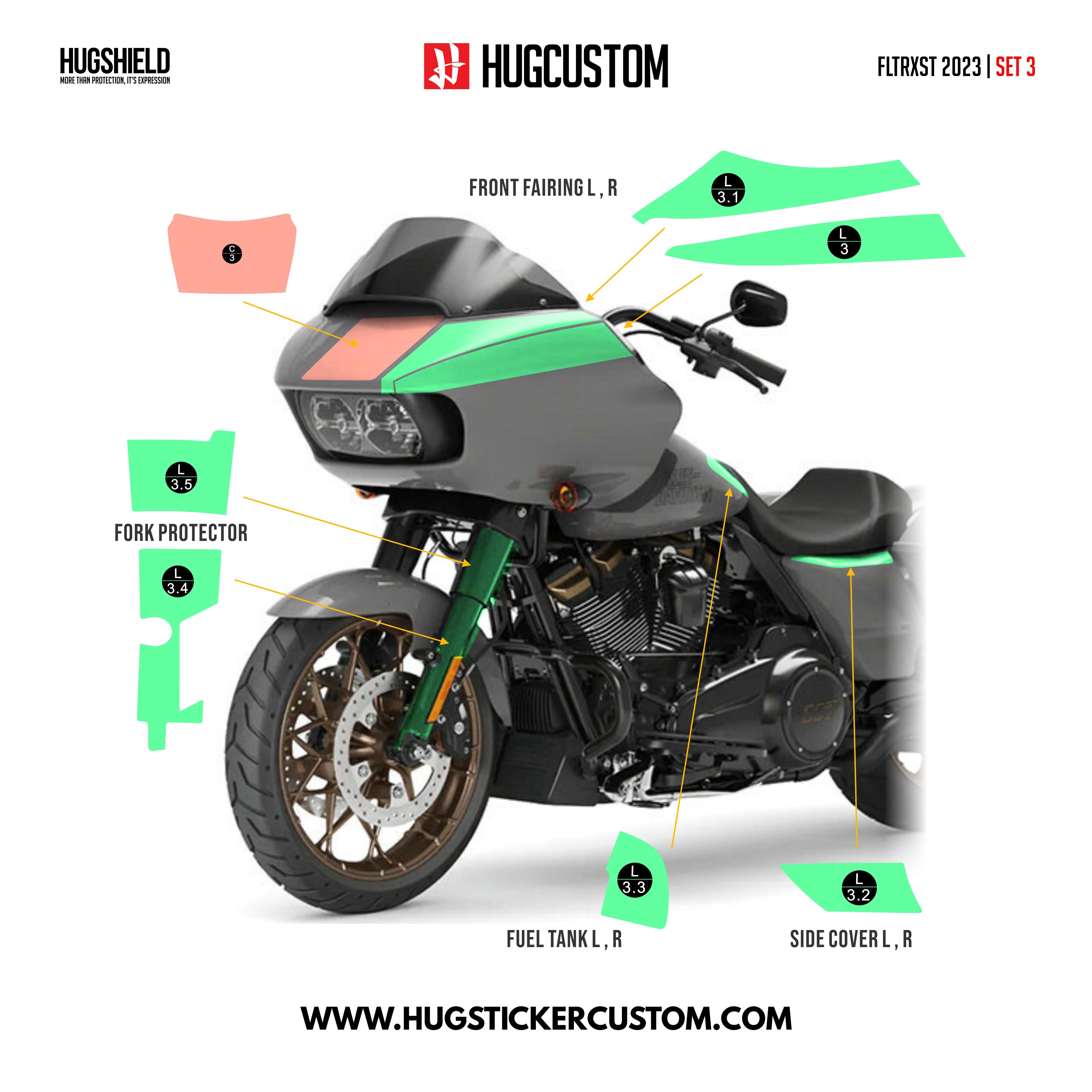 HUGSHIELD Paint Protection Film for Touring RGST (FLTRXST) 2022-2023 (Set) - HUGSTICKERCUSTOM 