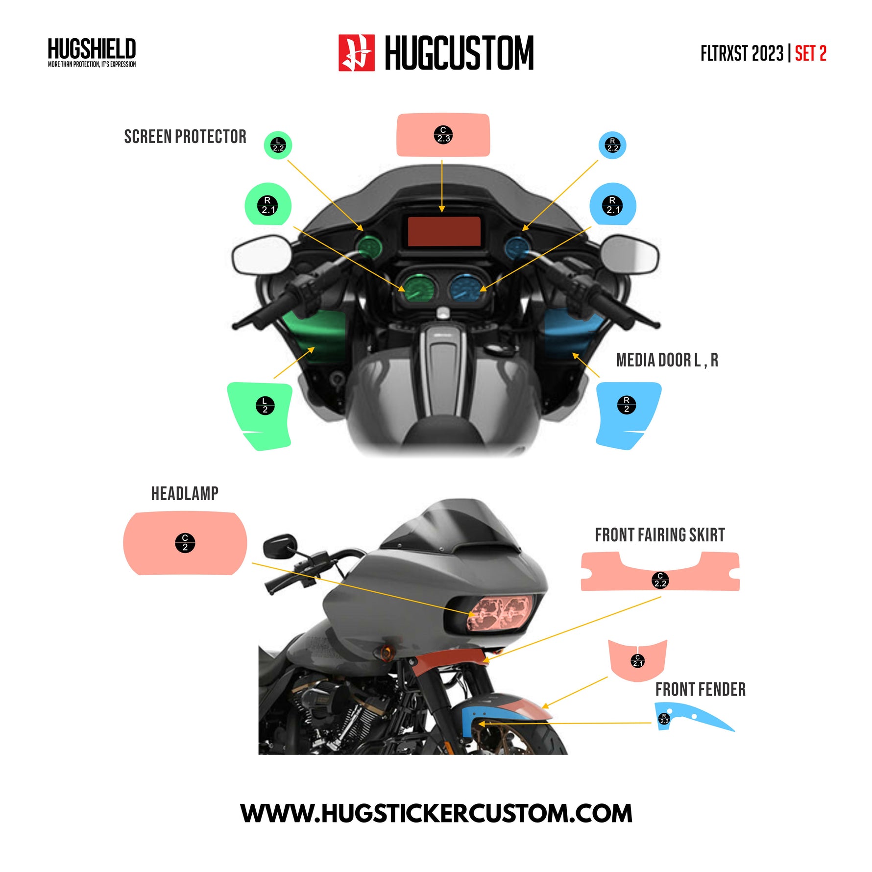 HUGSHIELD™ Paint Protection Film for Touring RGST (FLTRXST) 2022-2023 (Set) - HUGSTICKERCUSTOM 