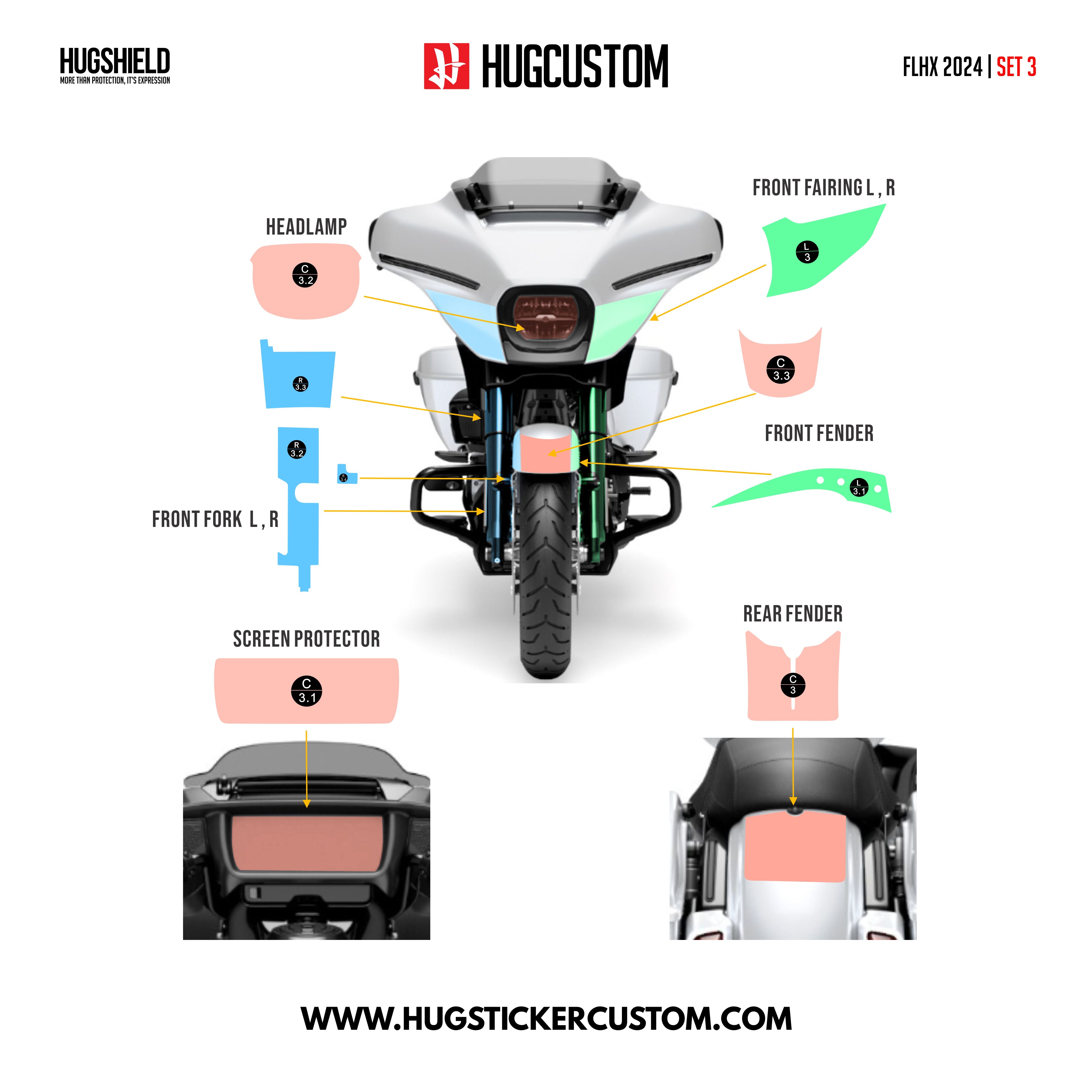 HUGSHIELD Paint Protection Film for Touring SG (FLHX) 2024-2025 (Set) - HUGSTICKERCUSTOM 