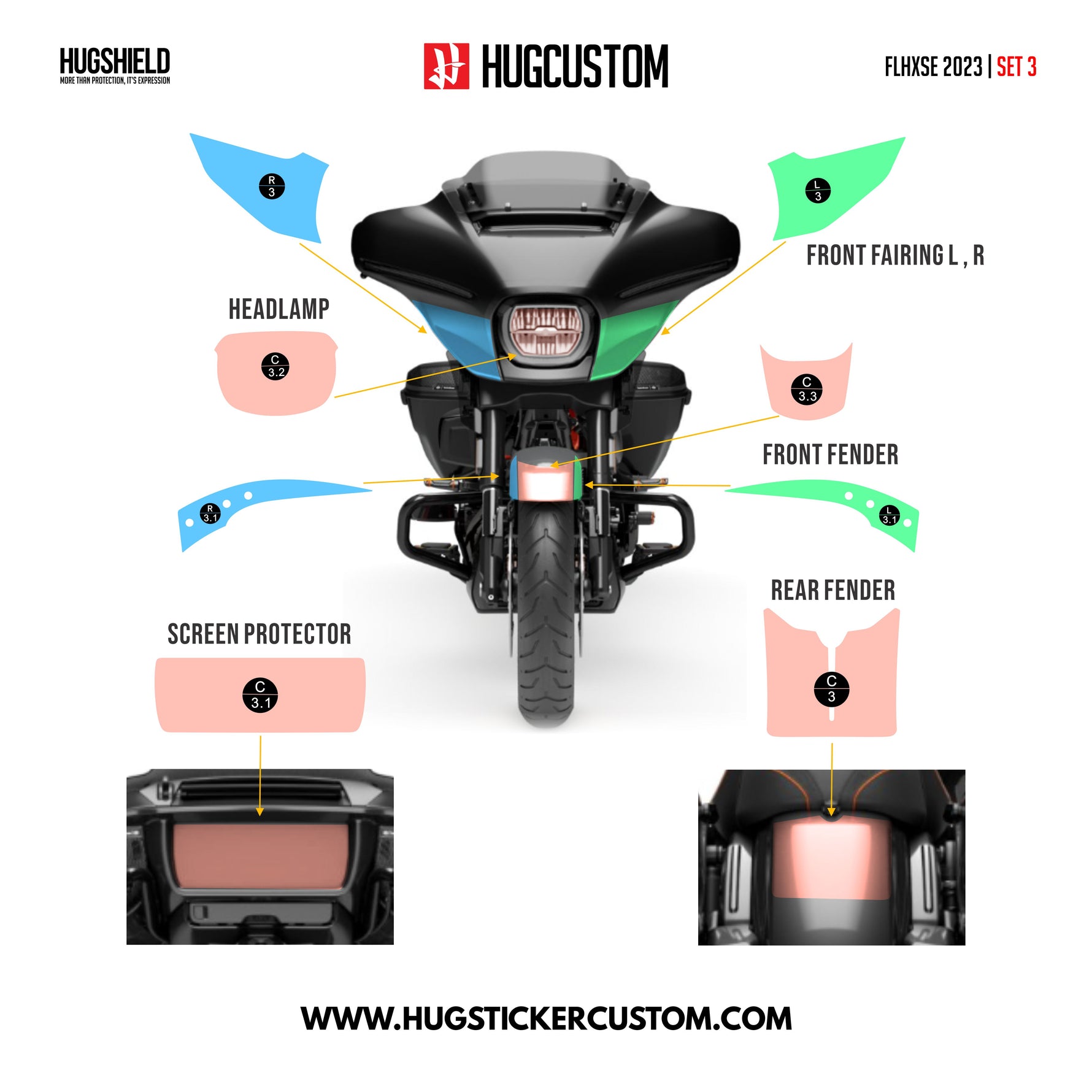 HUGSHIELD™ Paint Protection Film for Touring SG (FLHXSE) 2023 (Set) - HUGSTICKERCUSTOM 