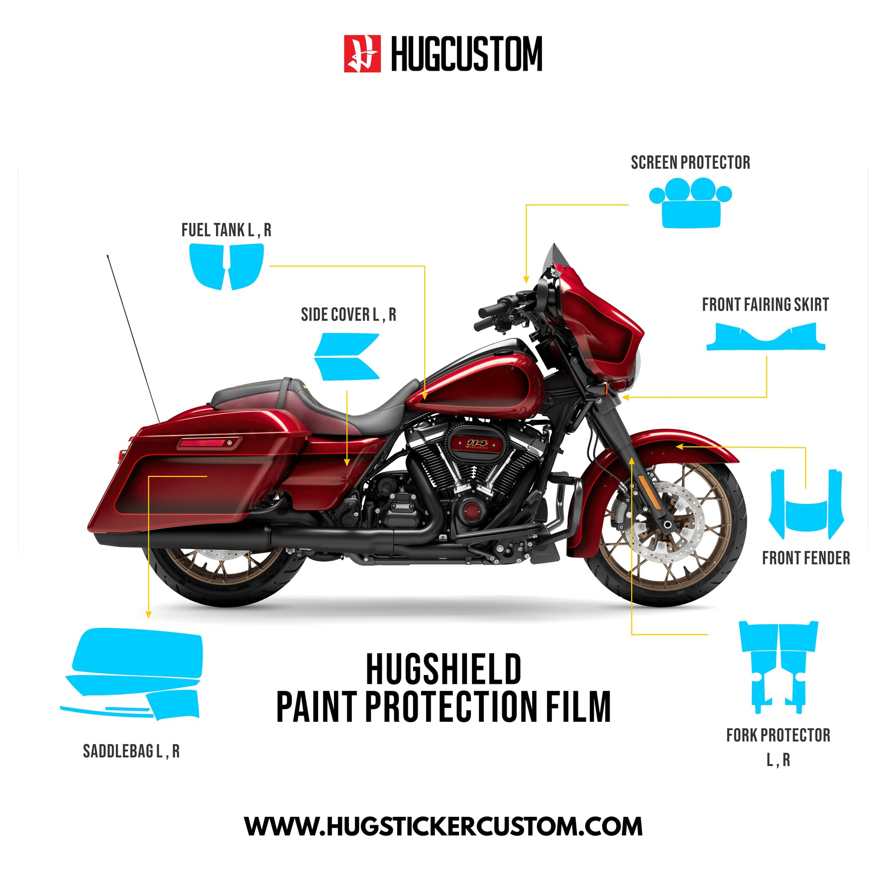 HUGSHIELD™ Paint Protection Film for Touring SGS (FLHXS) 2018-2023 - HUGSTICKERCUSTOM 