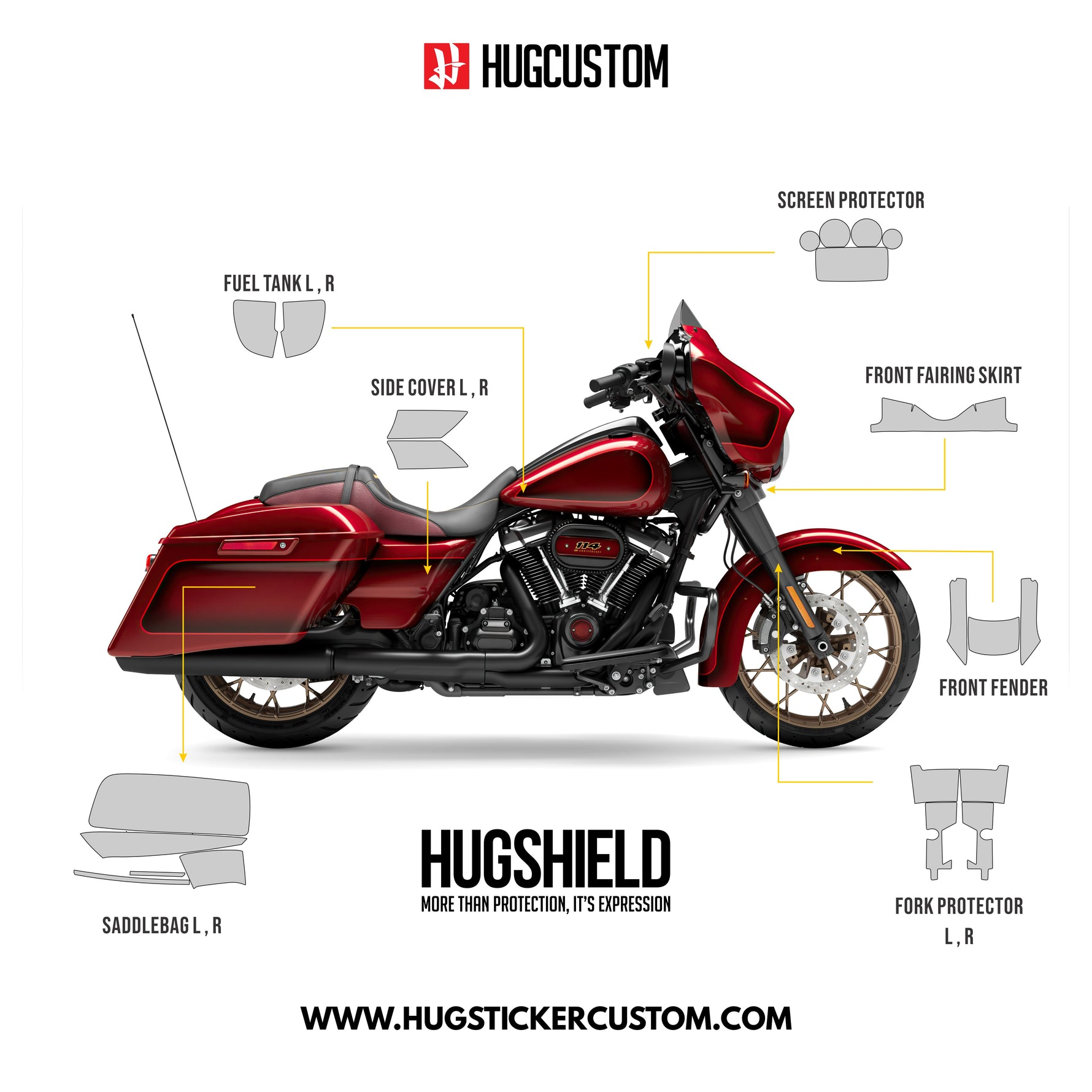 HUGSHIELD™ Paint Protection Film for Touring SGS (FLHXS) 2018-2023 (Set) - HUGSTICKERCUSTOM 