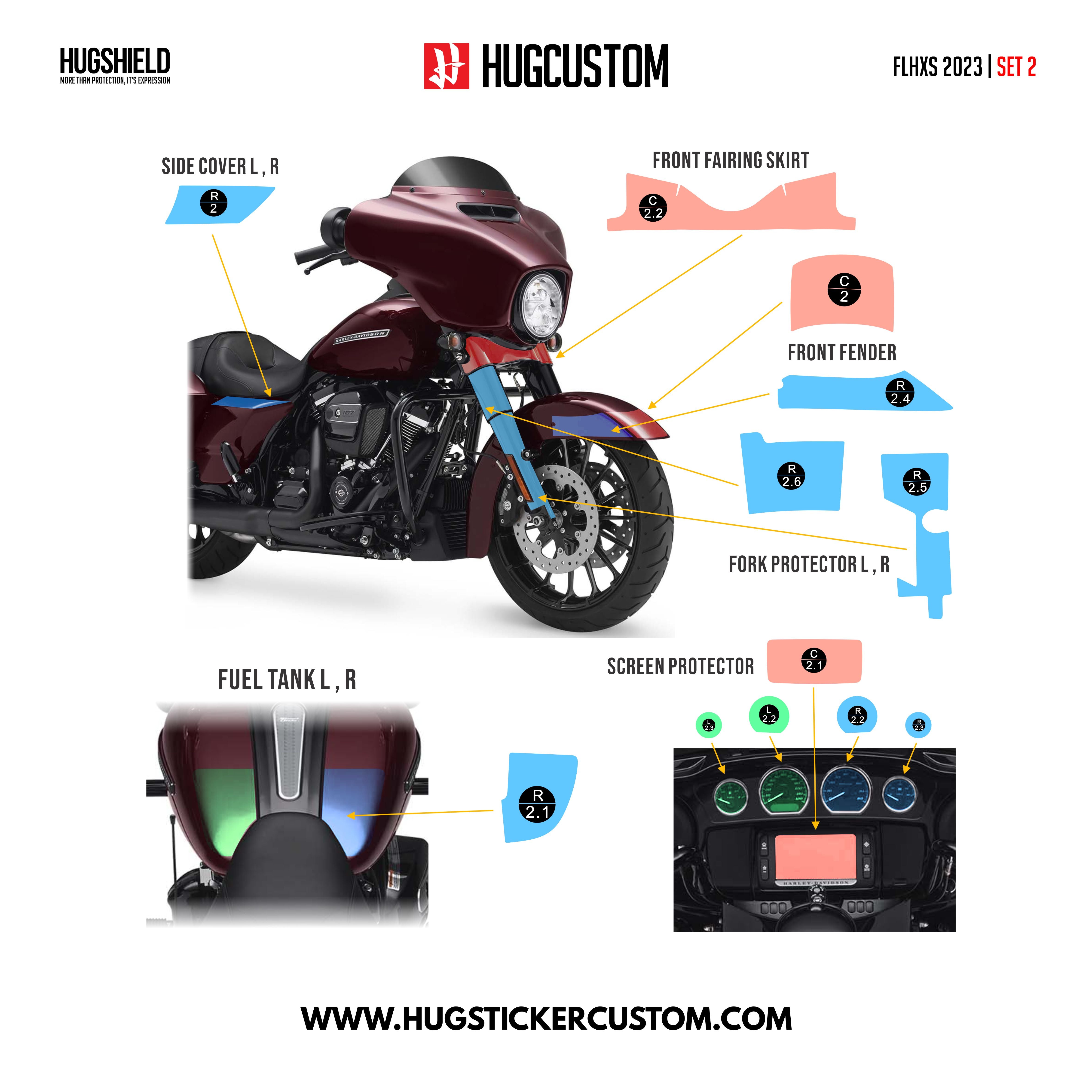 HUGSHIELD Paint Protection Film for Touring SGS (FLHXS) 2018-2023 (Set) - HUGSTICKERCUSTOM 