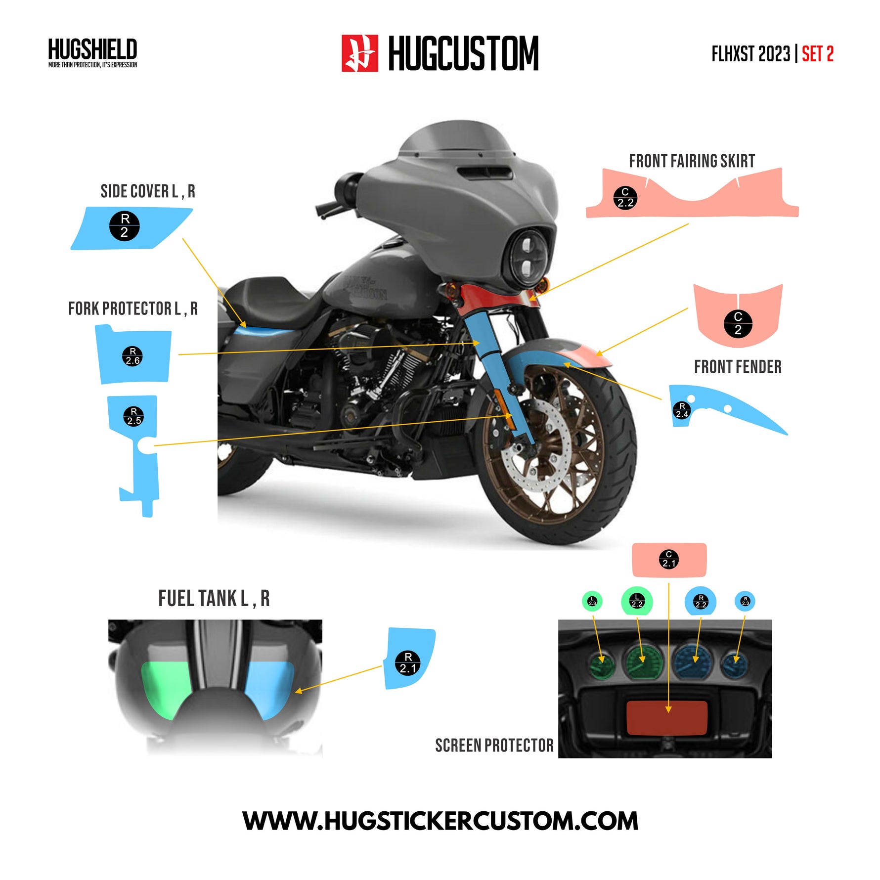 HUGSHIELD™ Paint Protection Film for Touring SGST (FLHXST) 2022-2023 (Set) - HUGSTICKERCUSTOM 