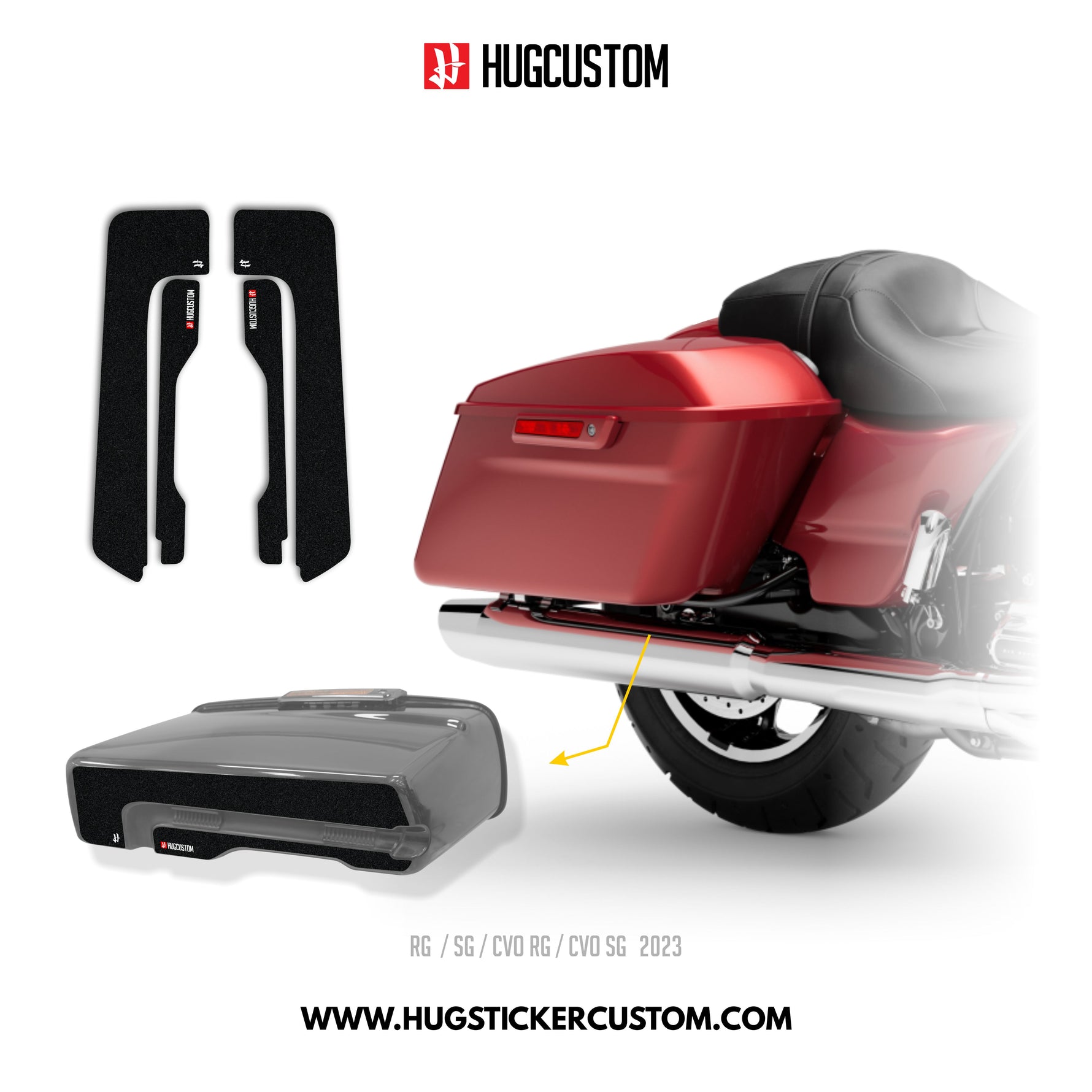 HUGSHIELD™ Under Saddlebag for Touring RG SG / CVO (FLTRXST FLHXST) 2015-2023 - 'Black' Design - HUGSTICKERCUSTOM 