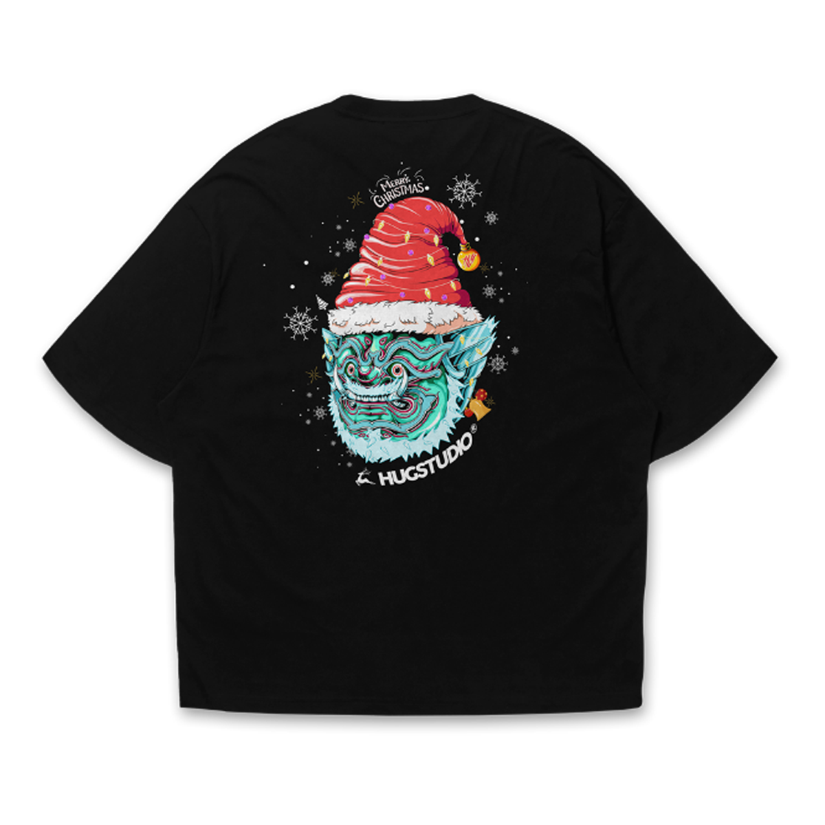 Hugstudio original Oversized Cotton T-shirt 'Yak Santa' - HUGSTICKERCUSTOM 