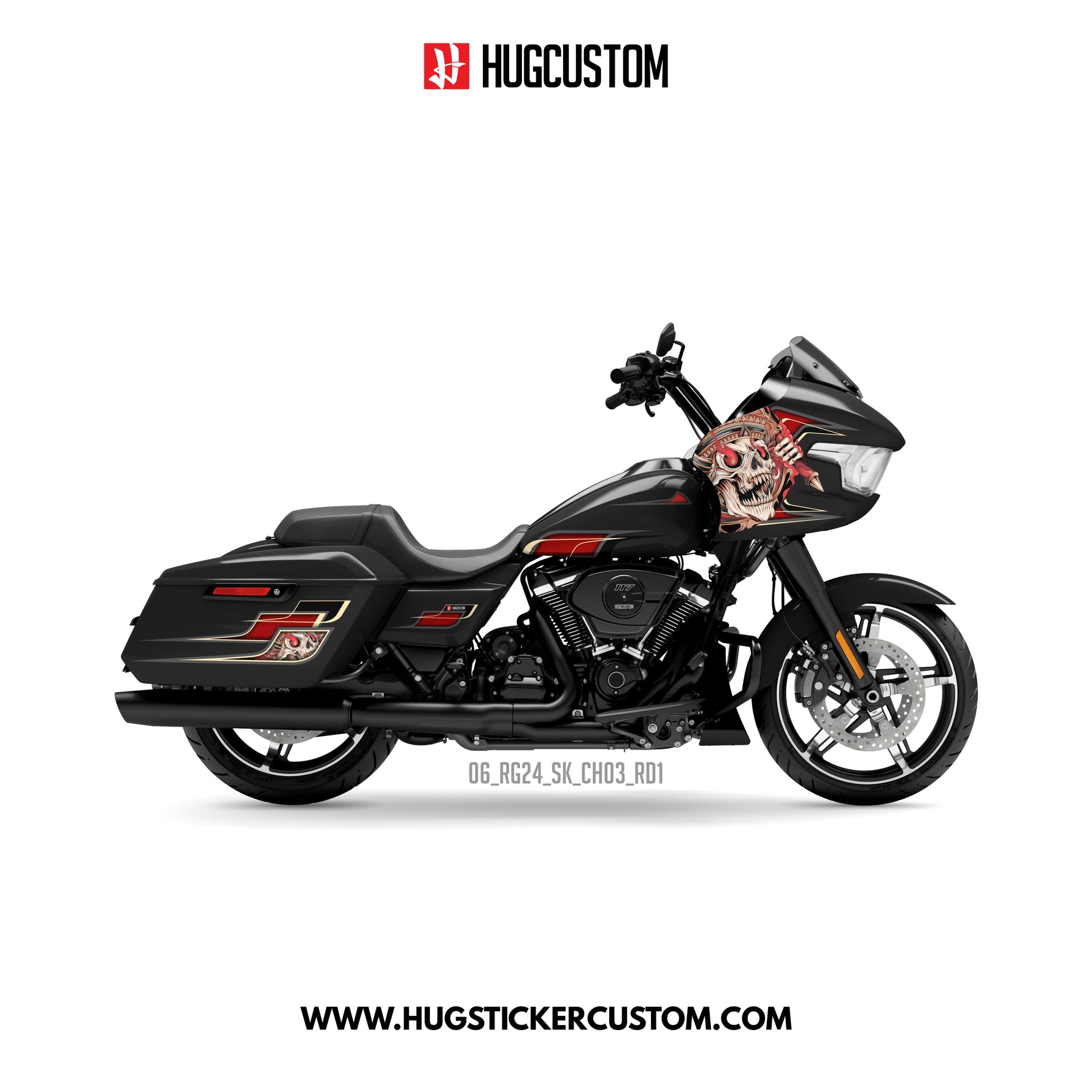 Sticker Kit for Touring RG (FLTRX) (2024-2026) - 'HUG Skull' Design - HUGSTICKERCUSTOM 
