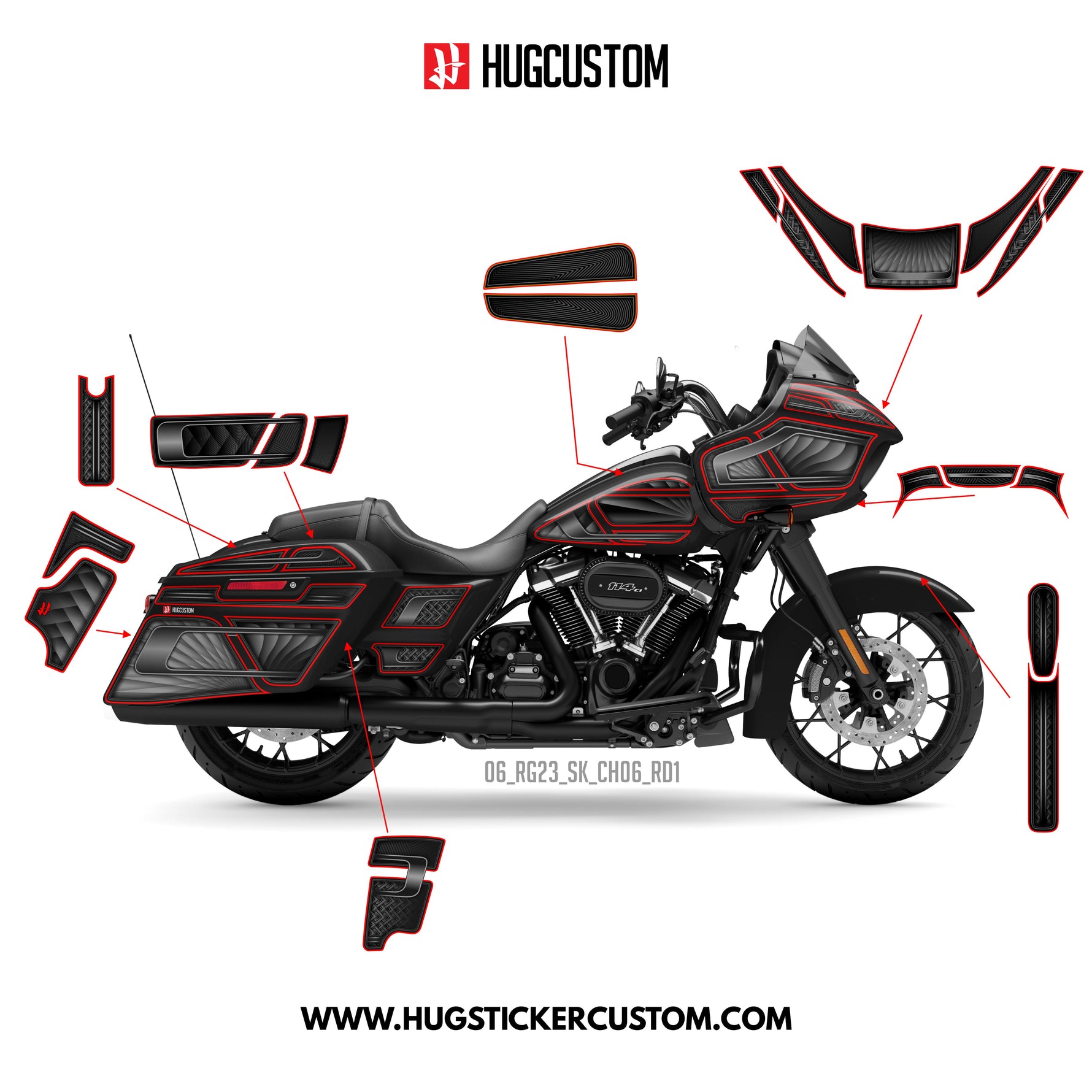 Sticker Kit for Touring RG (FLTRXS/FLTRXST) (2015-2023) - 'Grand Chicano' Design (Full Set) - HUGSTICKERCUSTOM 