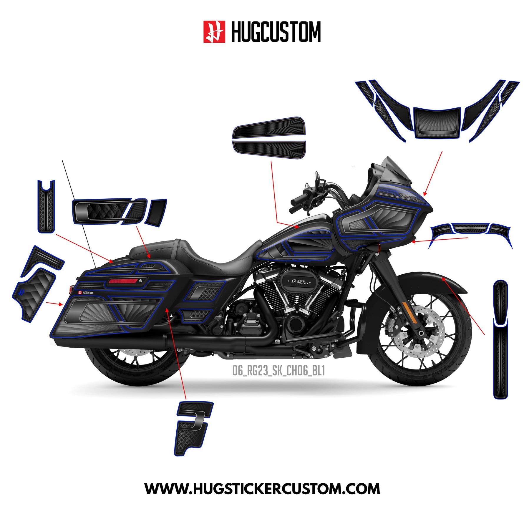 Sticker Kit for Touring RG (FLTRXS/FLTRXST) (2015-2023) - 'Grand Chicano' Design (Full Set) - HUGSTICKERCUSTOM 