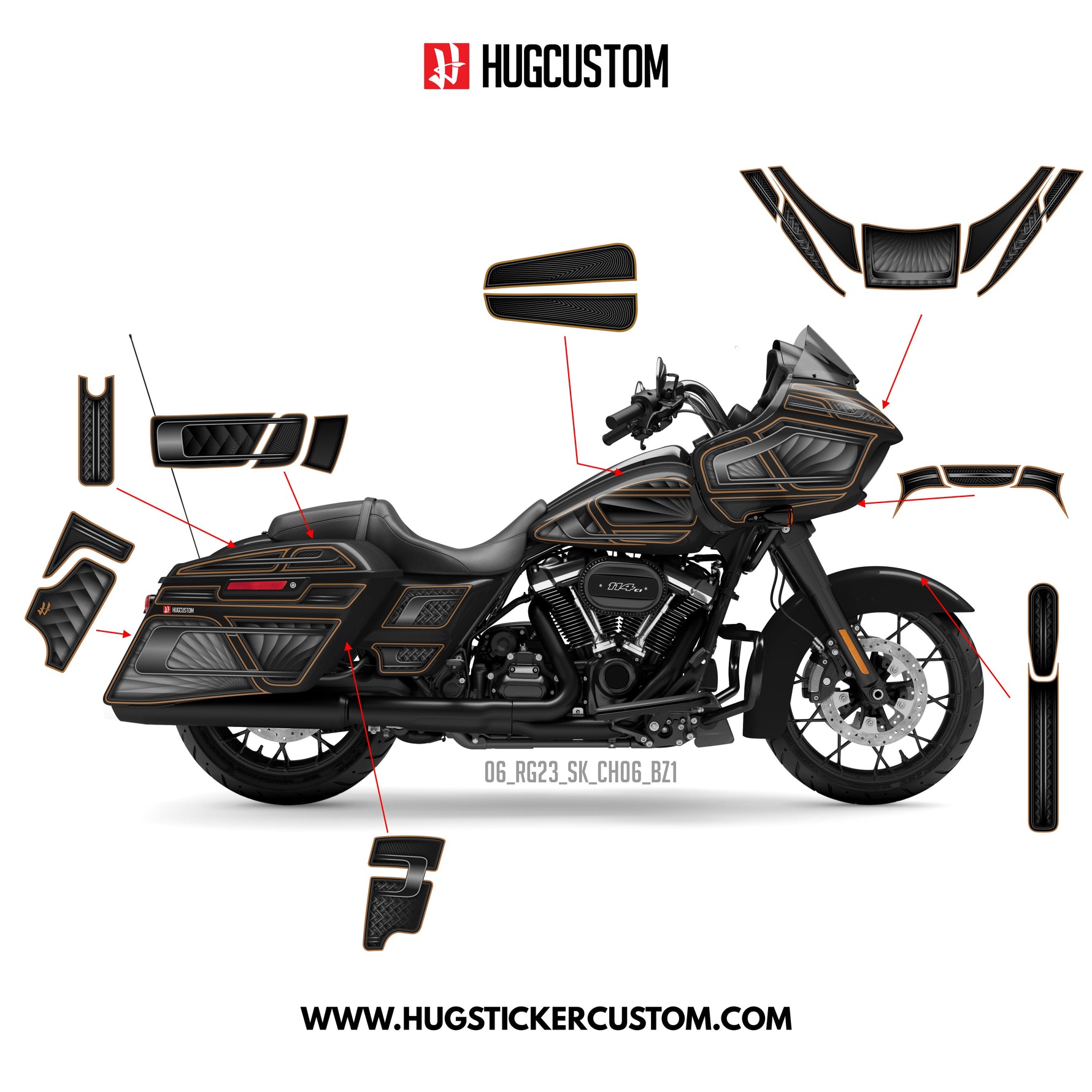 Sticker Kit for Touring RG (FLTRXS/FLTRXST) (2015-2023) - 'Grand Chicano' Design (Full Set) - HUGSTICKERCUSTOM 