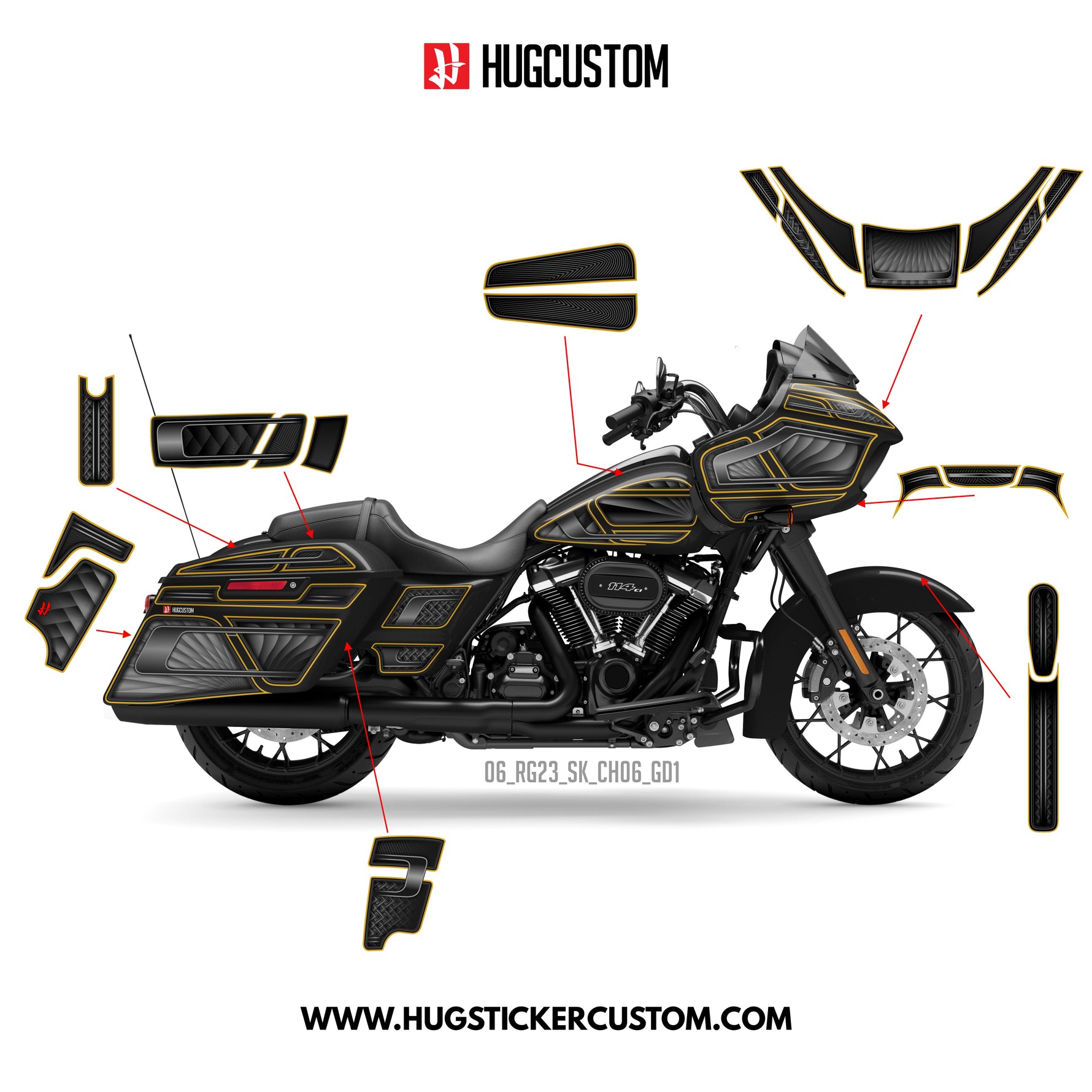 Sticker Kit for Touring RG (FLTRXS/FLTRXST) (2015-2023) - 'Grand Chicano' Design (Full Set) - HUGSTICKERCUSTOM 