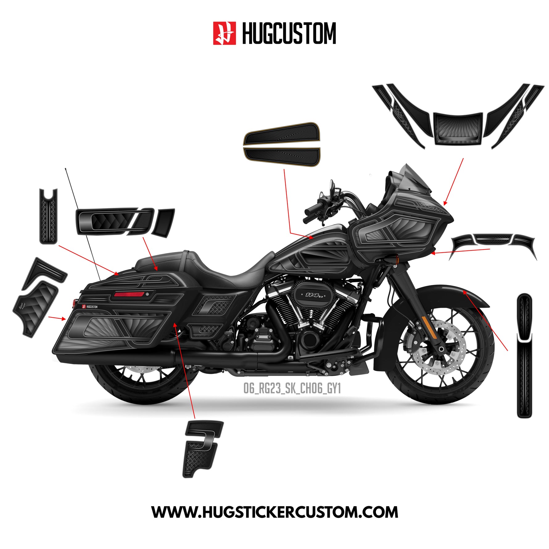 Sticker Kit for Touring RG (FLTRXS/FLTRXST) (2015-2023) - 'Grand Chicano' Design (Full Set) - HUGSTICKERCUSTOM 