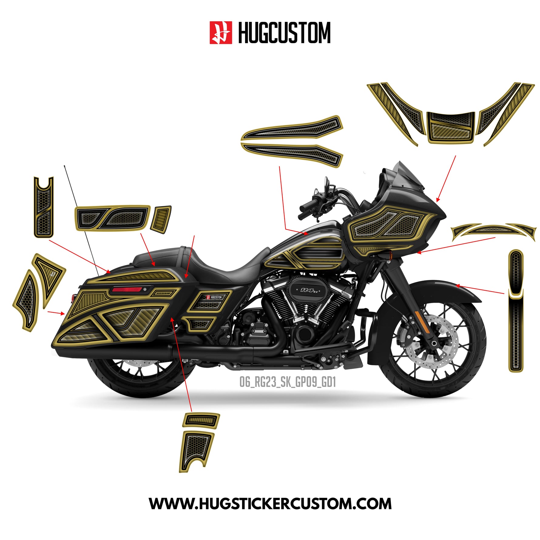 Sticker Kit for Touring RG (FLTRXS/FLTRXST) (2015-2023) - 'HiveX' Design (Full Set) - HUGSTICKERCUSTOM 