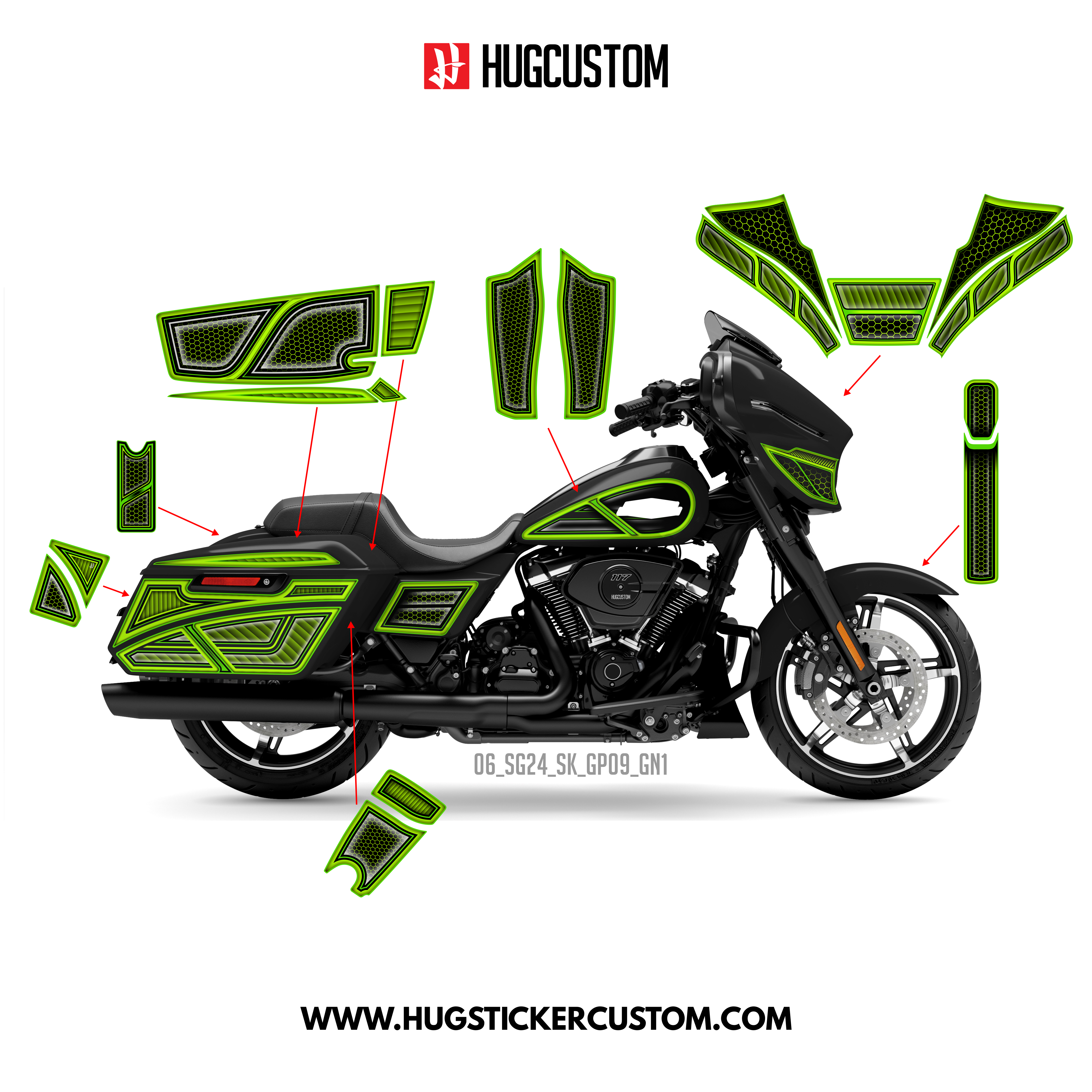 Sticker Kit for Touring SG (FLHX) (2024-2025) - 'HiveX' Design - HUGSTICKERCUSTOM 