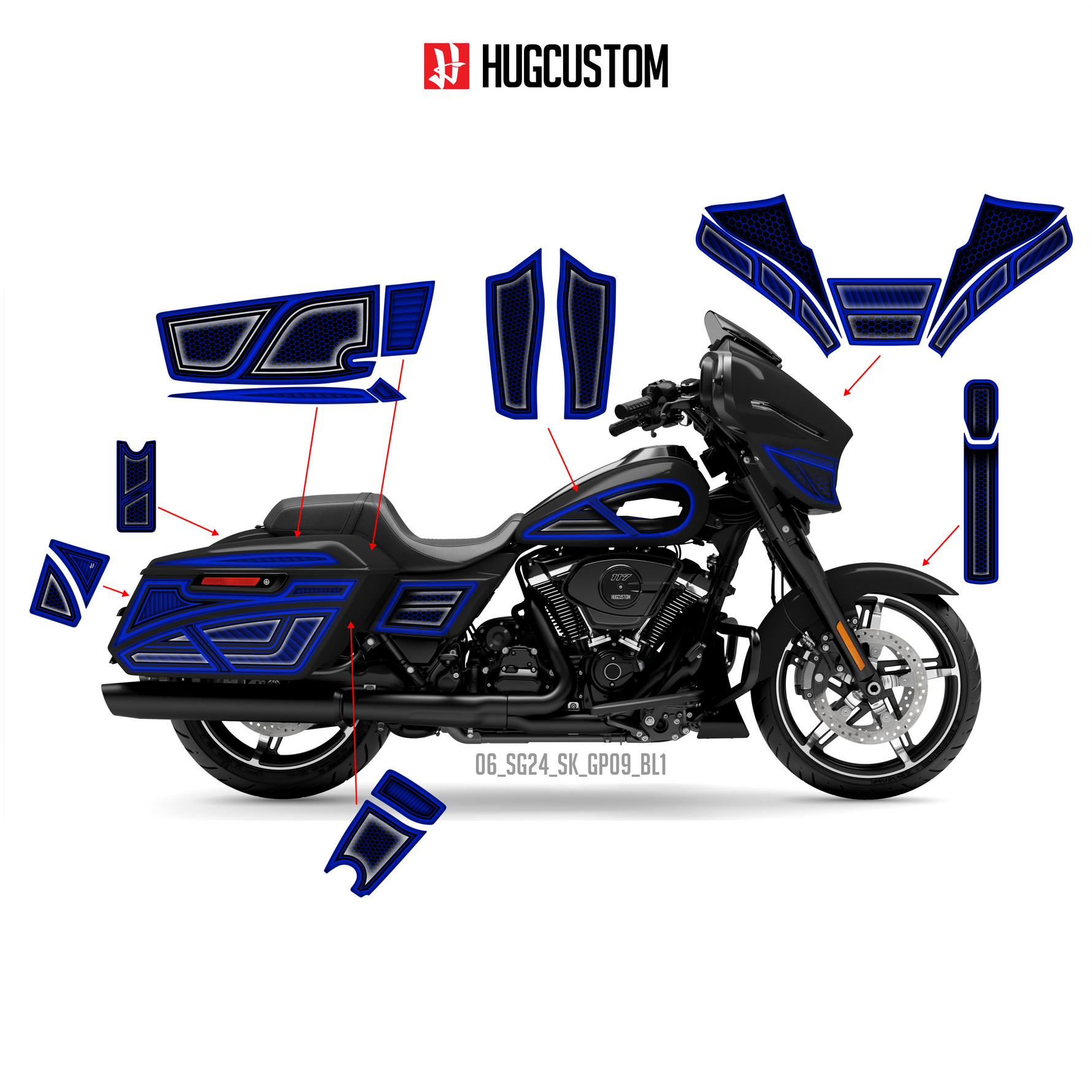 Sticker Kit for Touring SG (FLHX) (2024-2026) - 'HiveX' Design (Full Set) - HUGSTICKERCUSTOM 