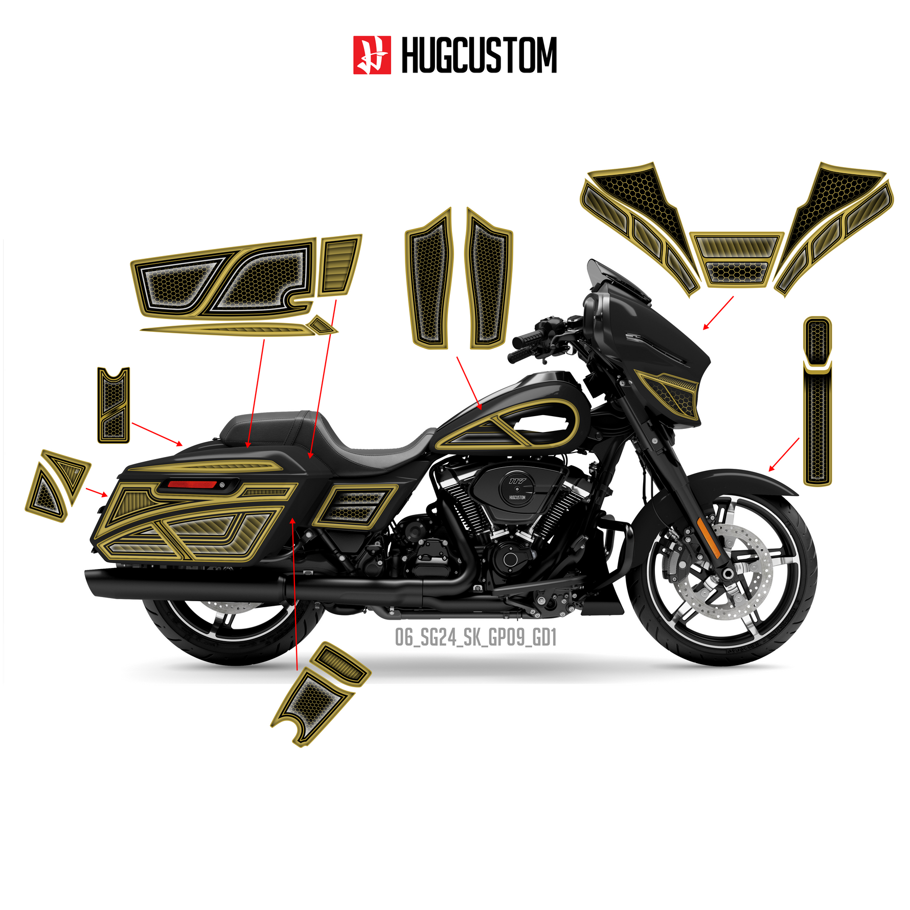 Sticker Kit for Touring SG (FLHX) (2024-2026) - 'HiveX' Design (Full Set) - HUGSTICKERCUSTOM 